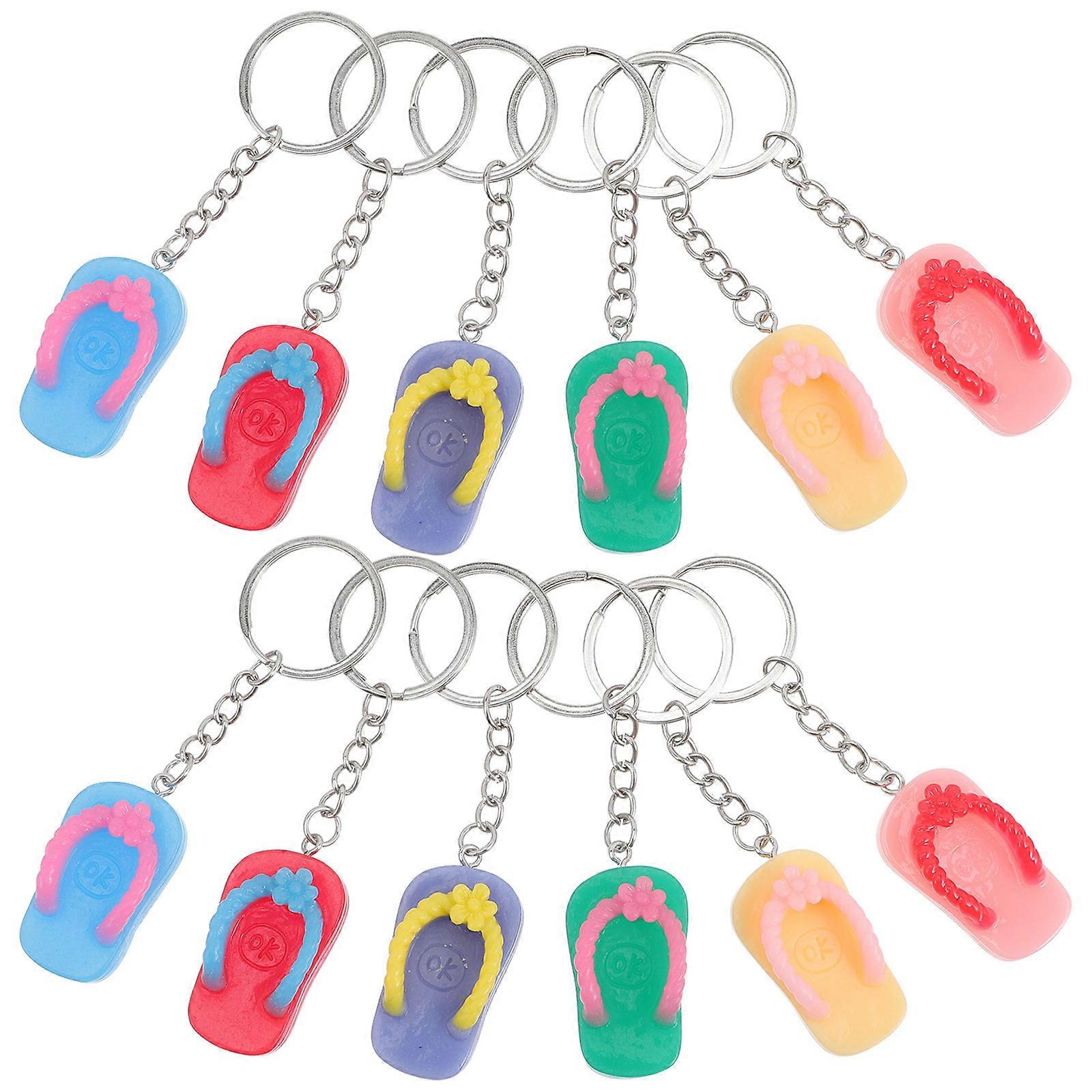 Cute Slipper Keyring Mini Shoes Keychain Cartoon Slipper Design Keychain Bag Pendant Hawaii Style Assorted Color 14Pcs