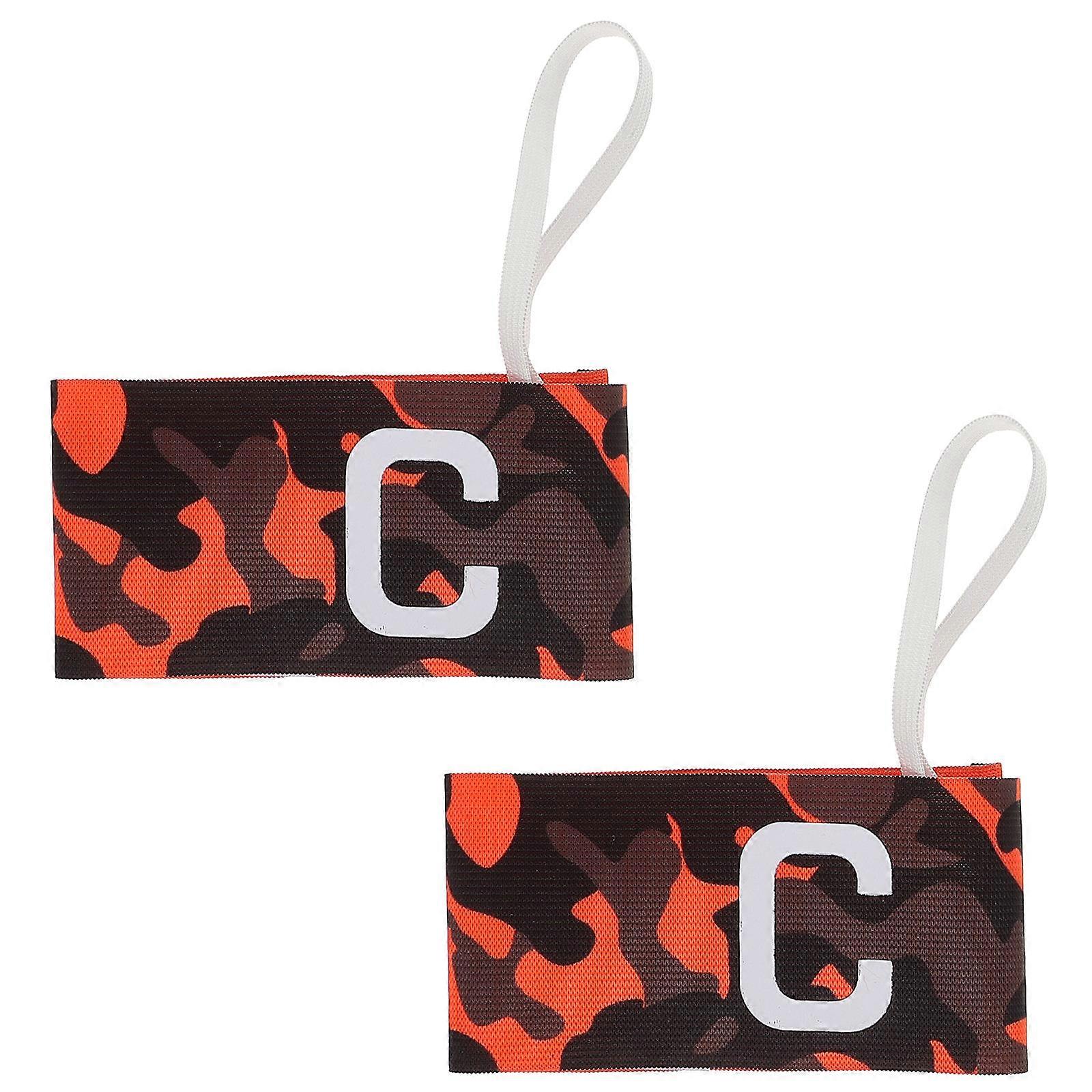Captain's Armband Set Slip On Elastic Team Leader Arm Band for Soccer Sports, Camouflage Orange, Youth & Adult Size
