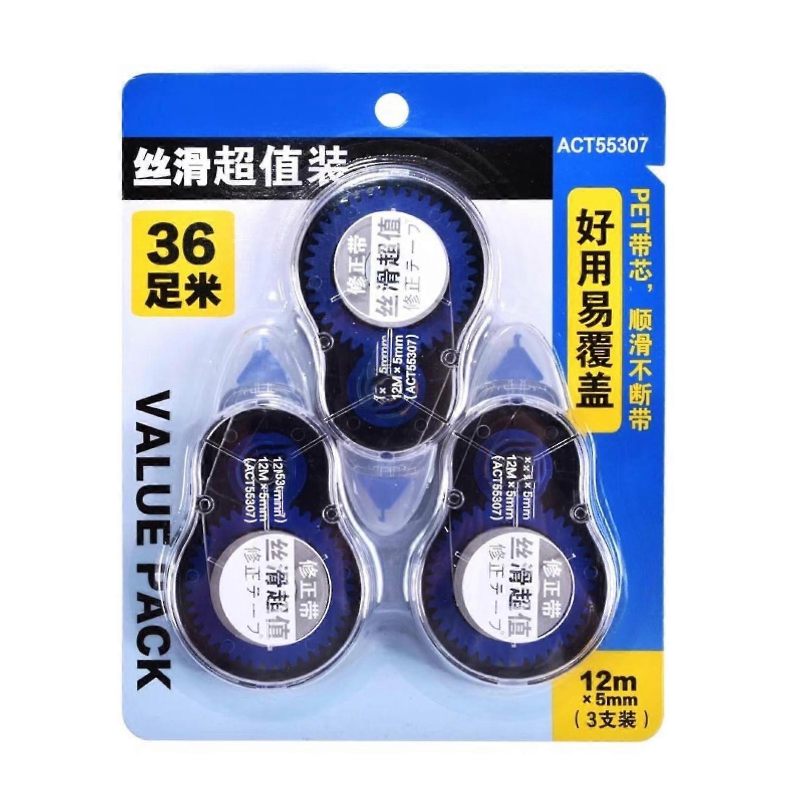 Silky Correction Tape Large Capacity, Transparent Student-Friendly, 3-Packs Per Card, 36 Meters Total