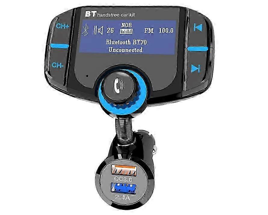 FM Transmitter, Car Bluetooth, 3 in 1 Hands Free Car Kit, USB C Charger and 1.7" Display, MP3 Music Player Supports Aux & Tf Card & USB Disk(Black)