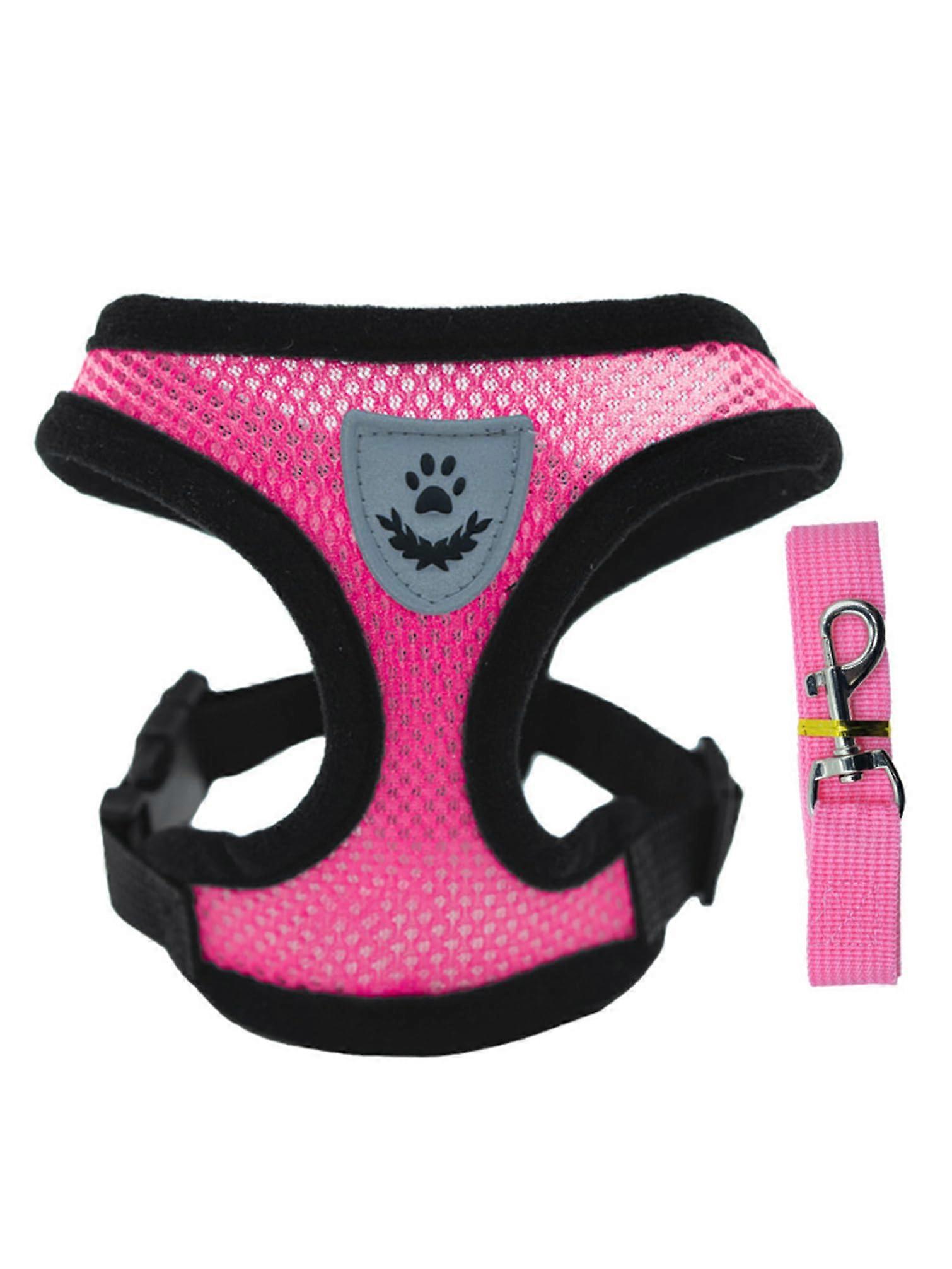 Reflective Pet Harness And Leash Set Adjustable For Cats And Small Dogs Escape-Proof Hot Pink Size M