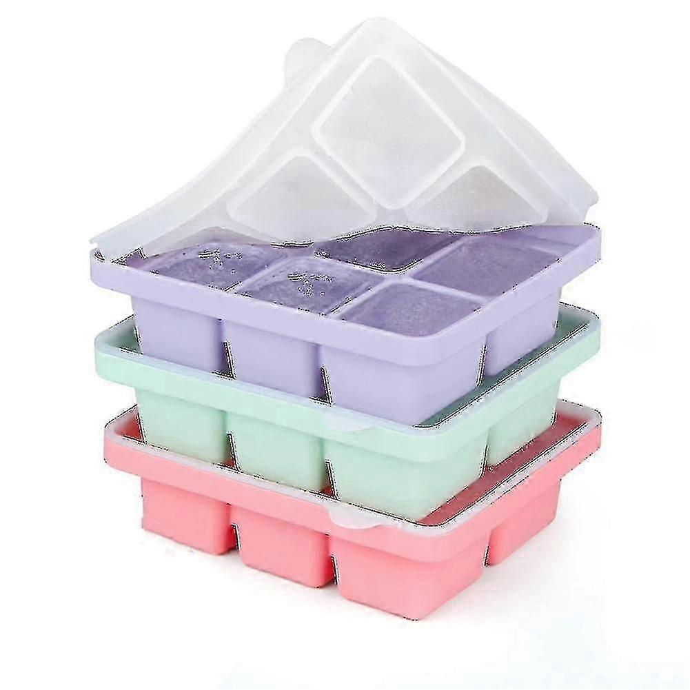 Tray With Lid, 3 Packs 18 Cubes, Silicone Molds, Flexible Stackable And Easy-release Trays - ya