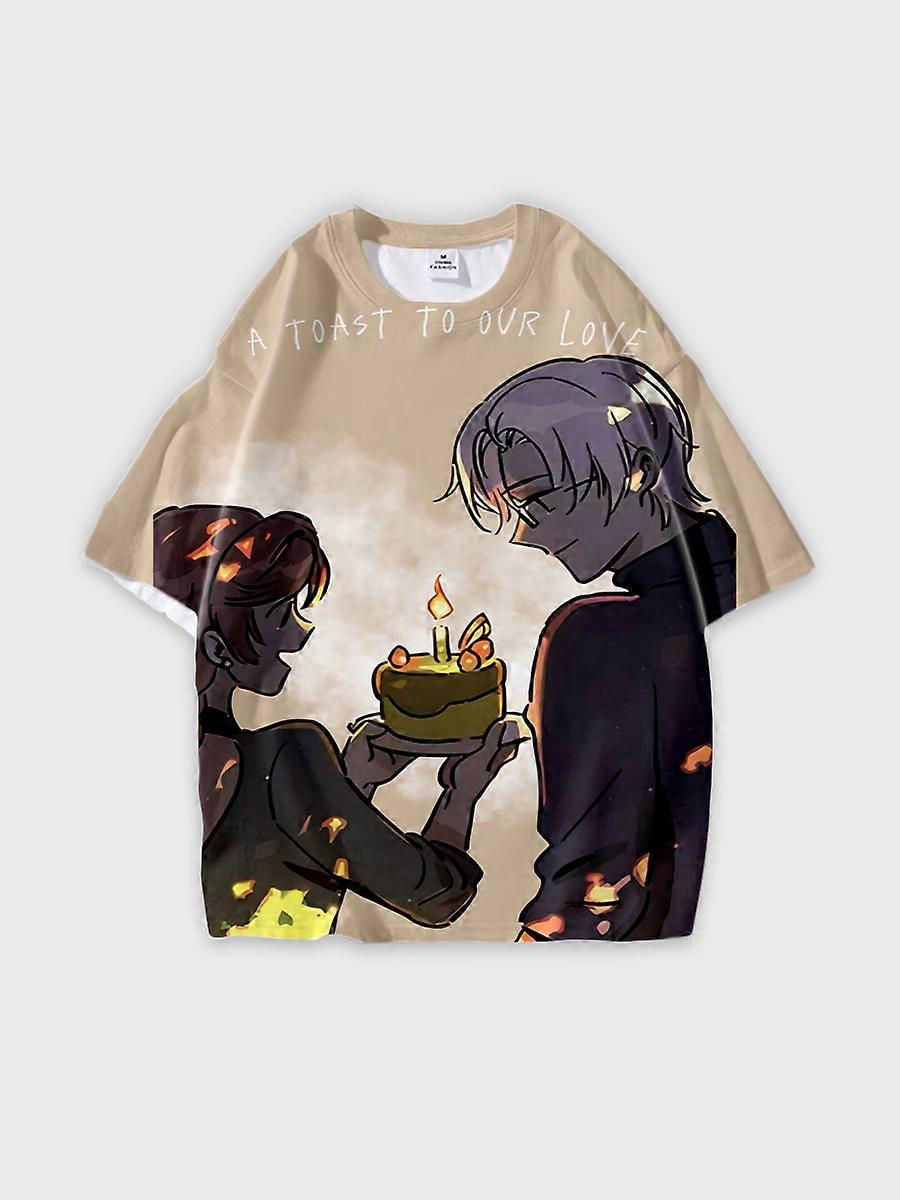 T-shirt round neck Role Pattern loose short sleeve E2297