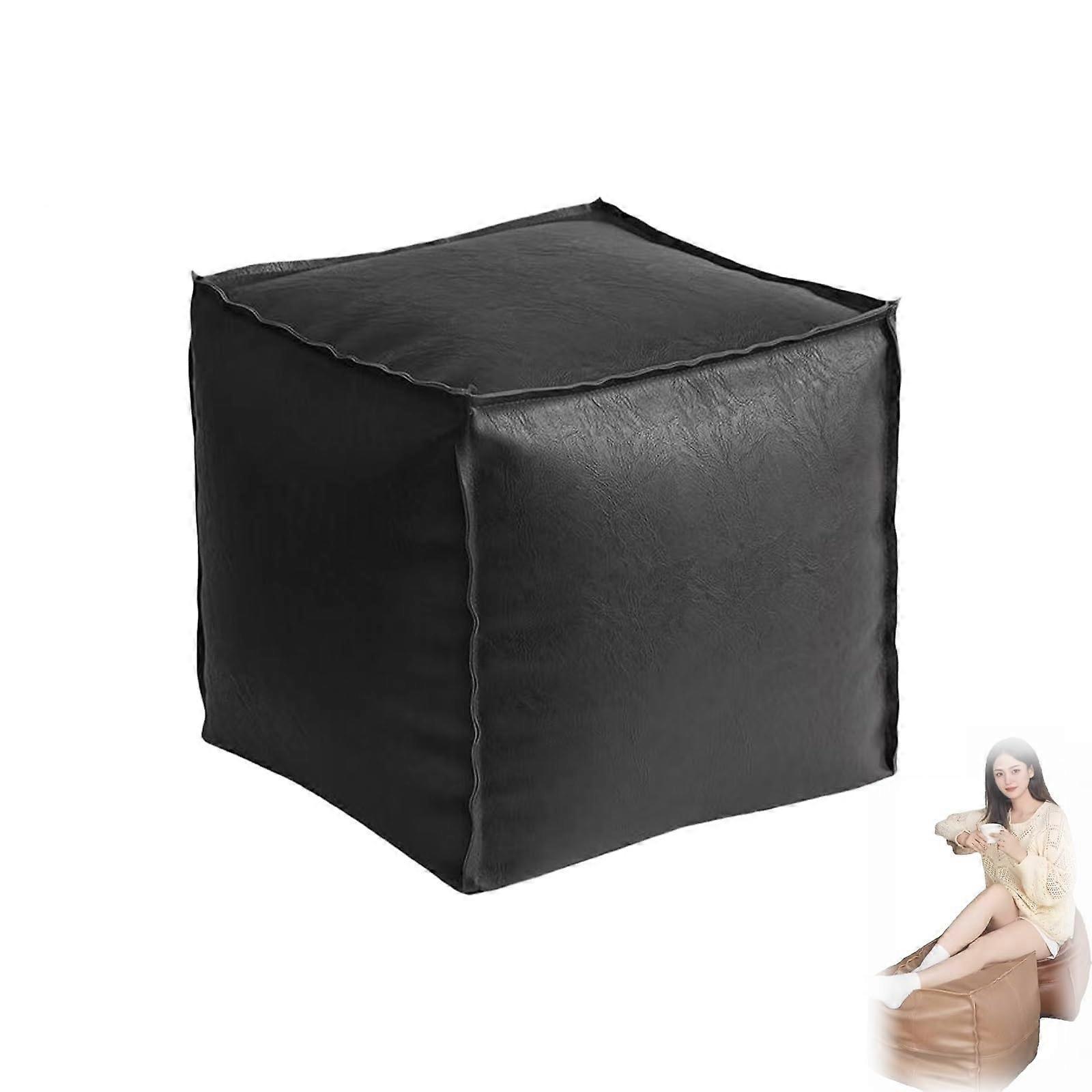 Fillable Cushion Bag, Unfilled Cushion Pouf, 16 Inch Floor Footrest Cushion Storage Solution, Waterproof Footrest for Living Room and Bedroom (Black)