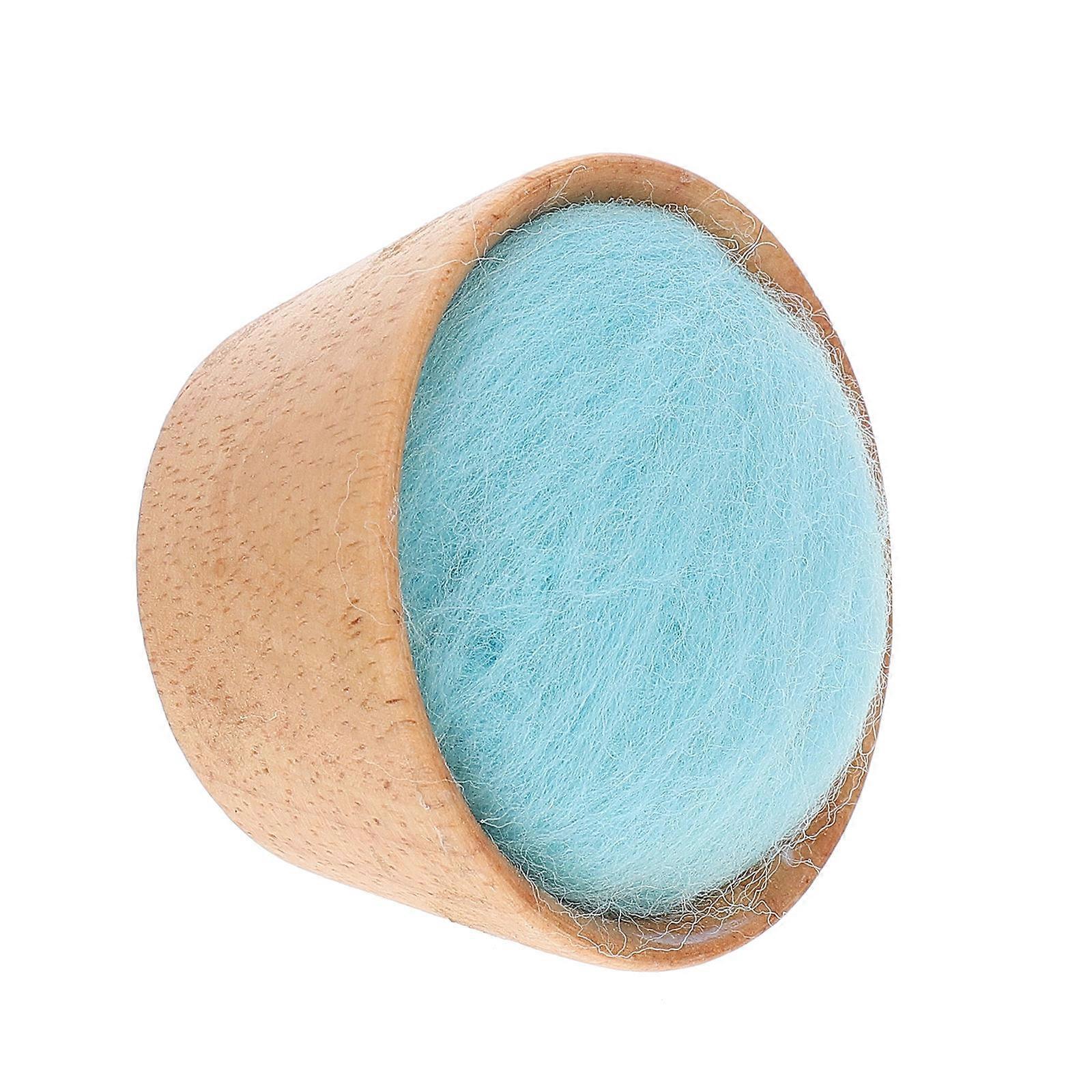 Portable Wool Ball Pincushion with Wooden Base for Needle Storage Blue Synthetic Material 4.5 Inch