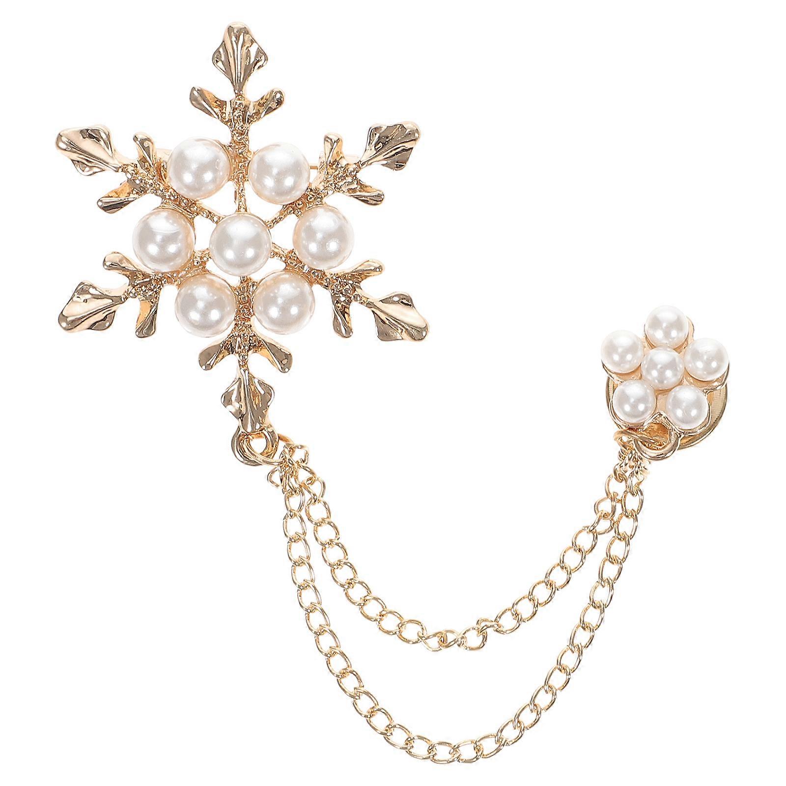 Golden Flower and Pearl Brooch Set for Women Decor Alloy Material One Size Fits All