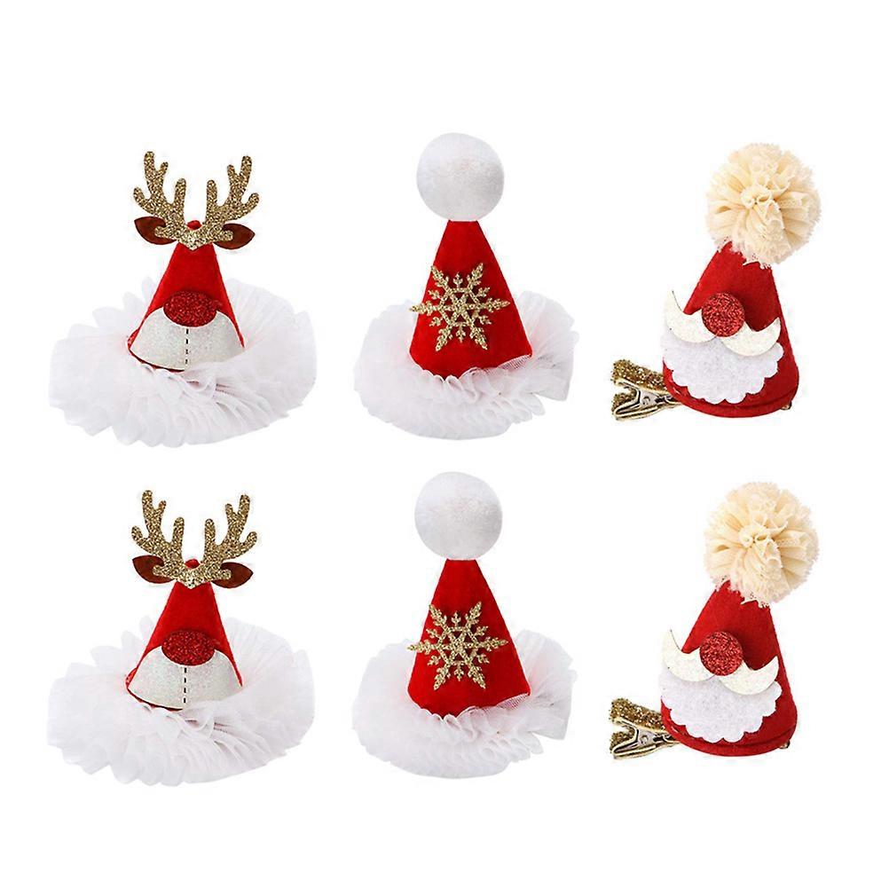 6PCS Adorable Christmas Hair Clips with Hat Design Hairpins 2pcs for Each Perfect for Party Festival Gathering