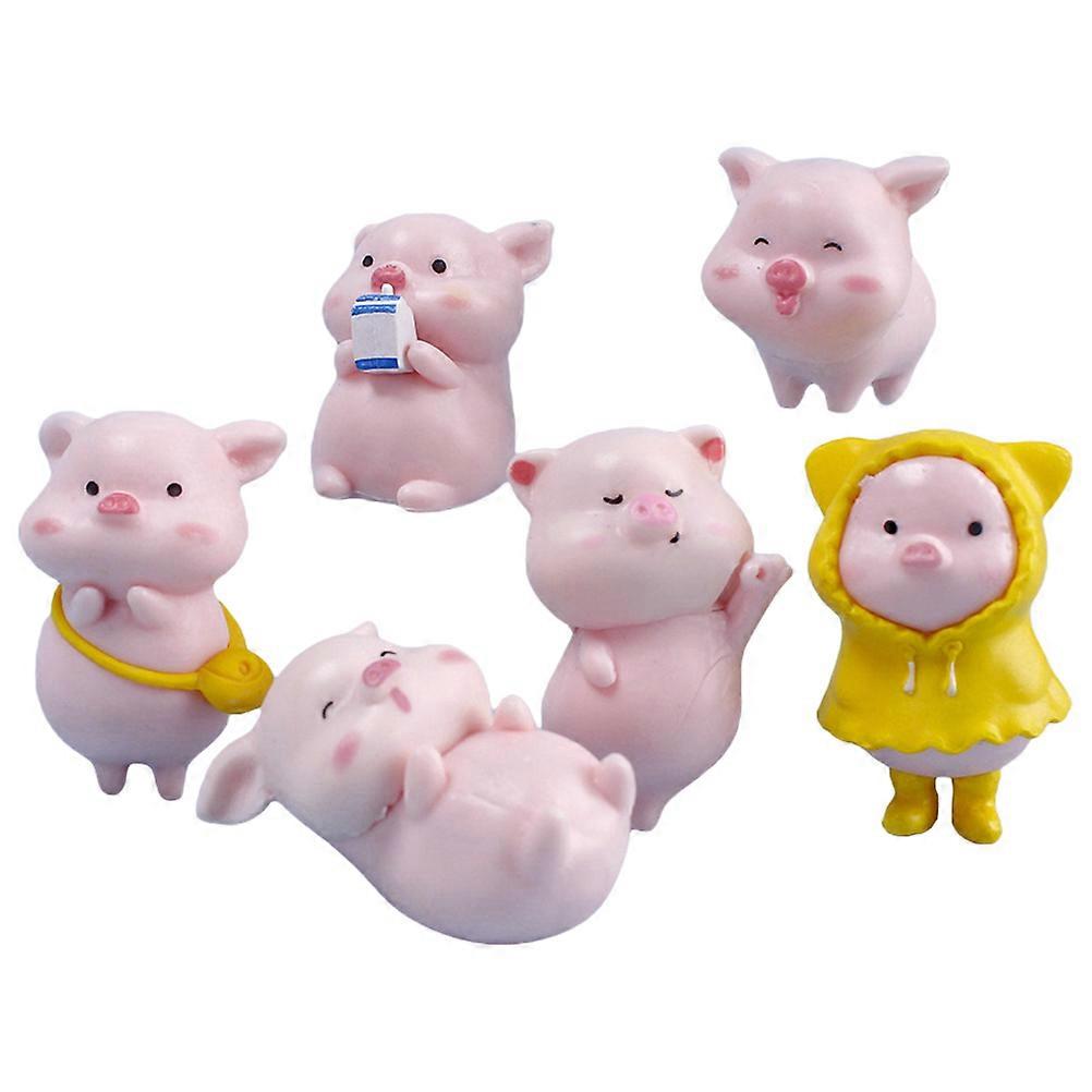 6pcs PVC Little Pig Figurines Miniature Landscape Ornaments Pink Pig Crafts for Car Dashboard Bonsai Garden Decoration Set