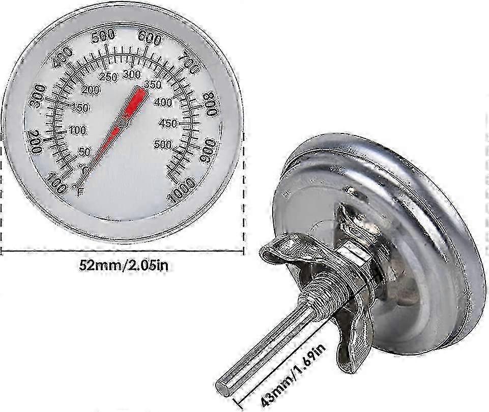 Barbecue Thermometer, Stainless Steel Oven Thermometer Max 500??C/1000??F Analog Display Suitable for Ovens, Pizza Ovens, Wood Ovens