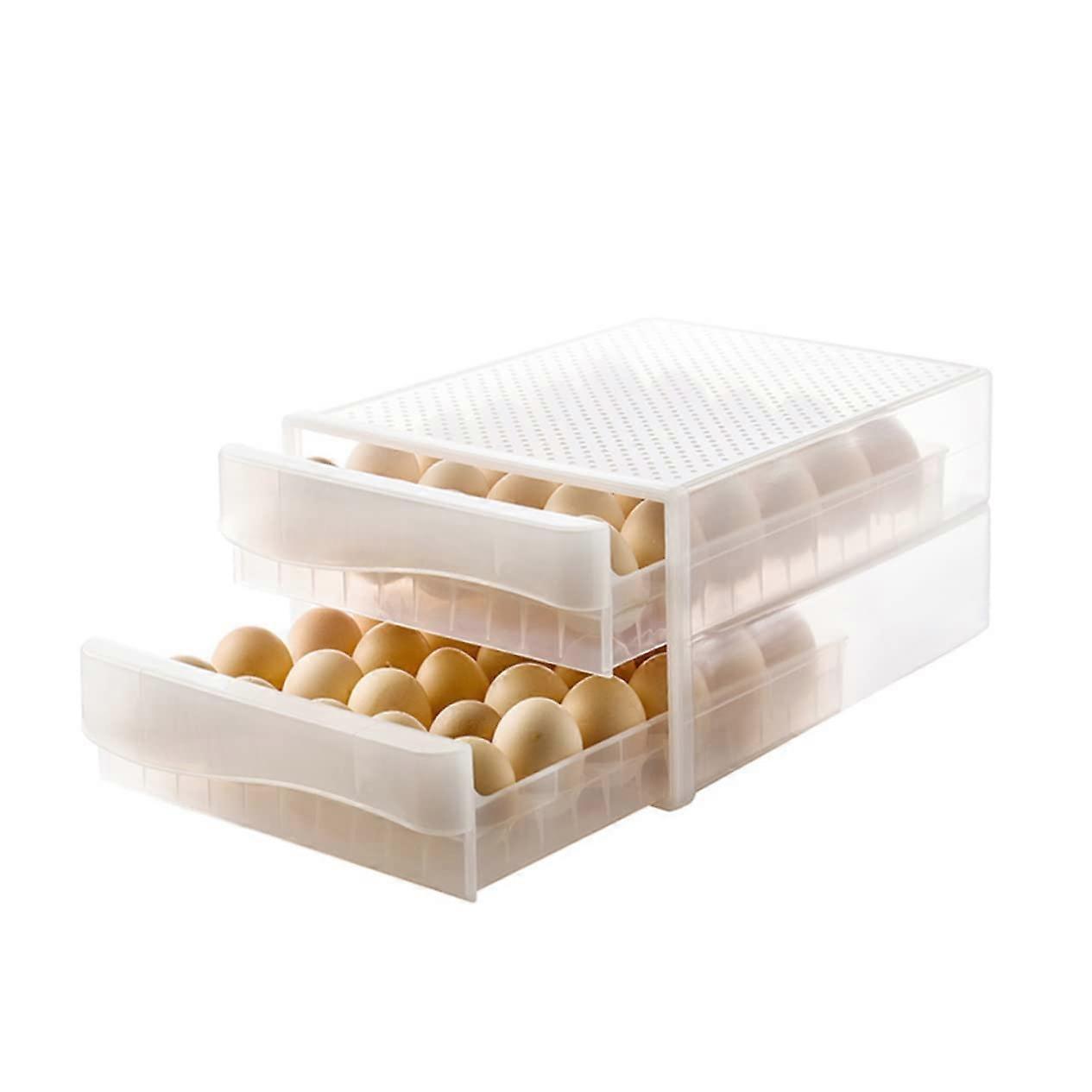 Double-Decker Egg Box 1-Piece Transparent Plastic Fridge Storage for Eggs, Stackable 34x26 cm