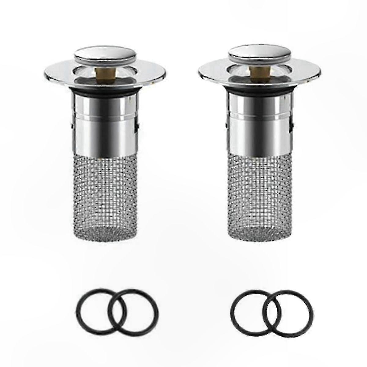 Hair Catcher for Bathroom Sink Drain, 2-Pack Up Drain Stopper with Strainer Functionality