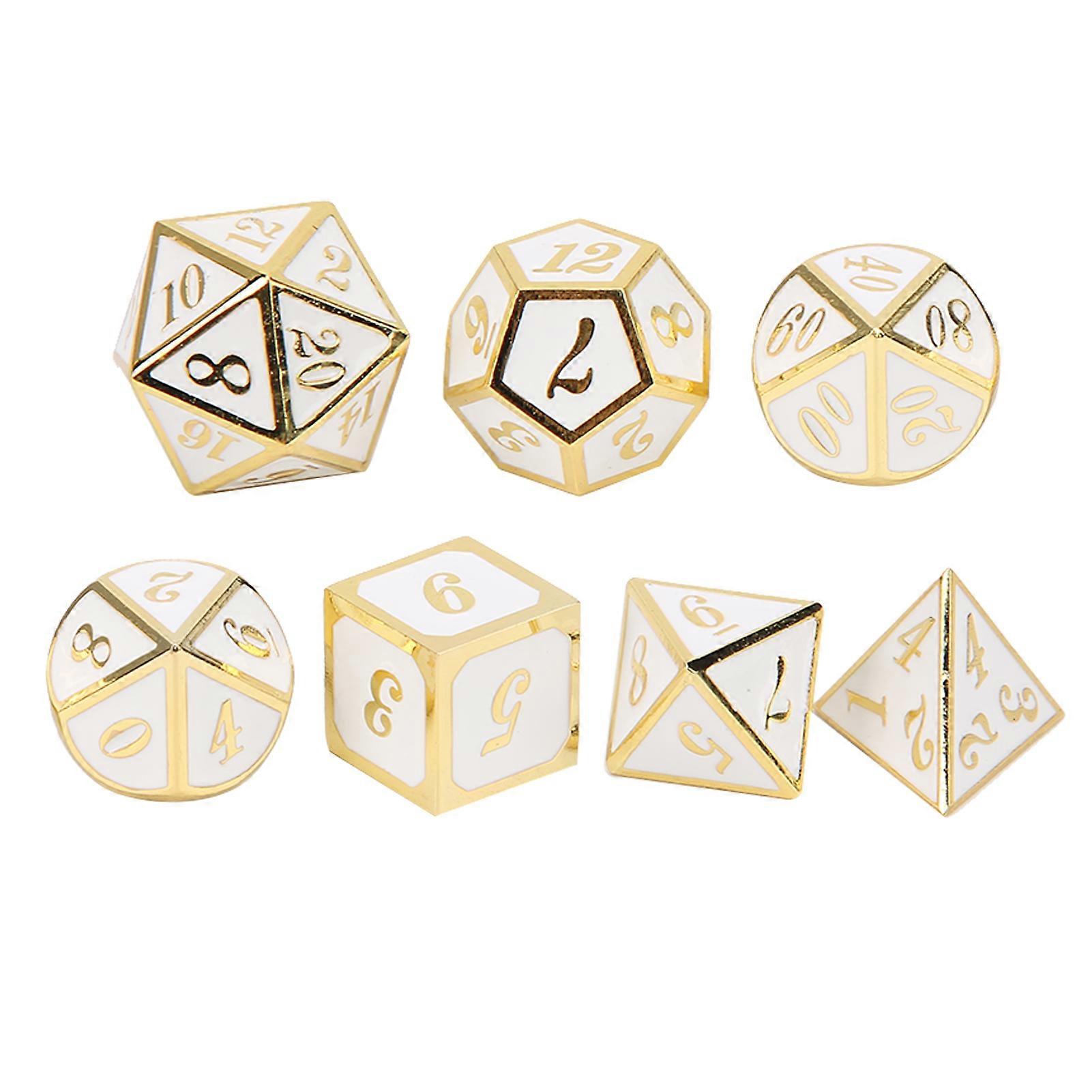 7pcs Polyhedral Dice Set Zinc Alloy Dice for Role Playing Table Board Playing GamesWhite Gold