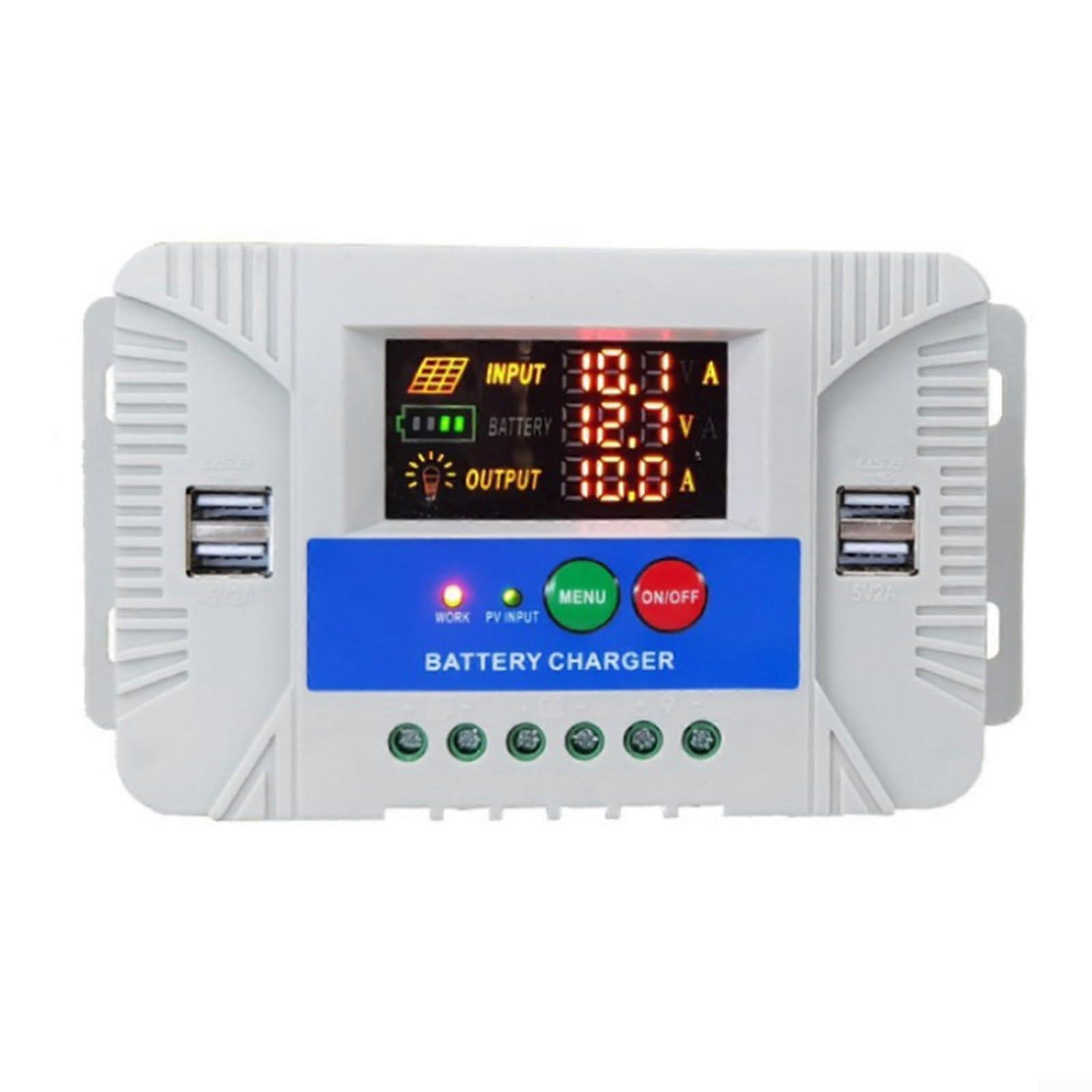Solar Panel Charge Controller 20A 12V/24V with LCD Display and Temperature Sensor for LeadAcid Lithium and LiFePO4 Batteries with 4 USB Ports