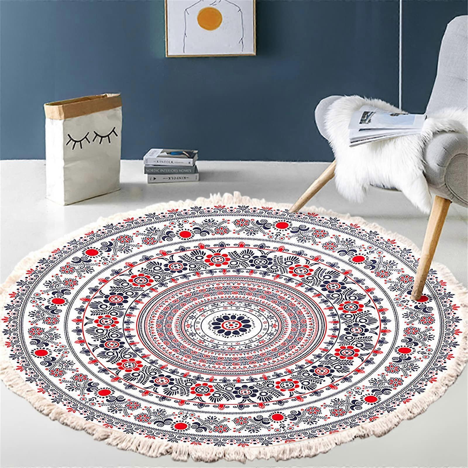 Round Striped Rug With Tassels Plush Weave Baby Crawling Play Mat For Living Room Modern Minimalist