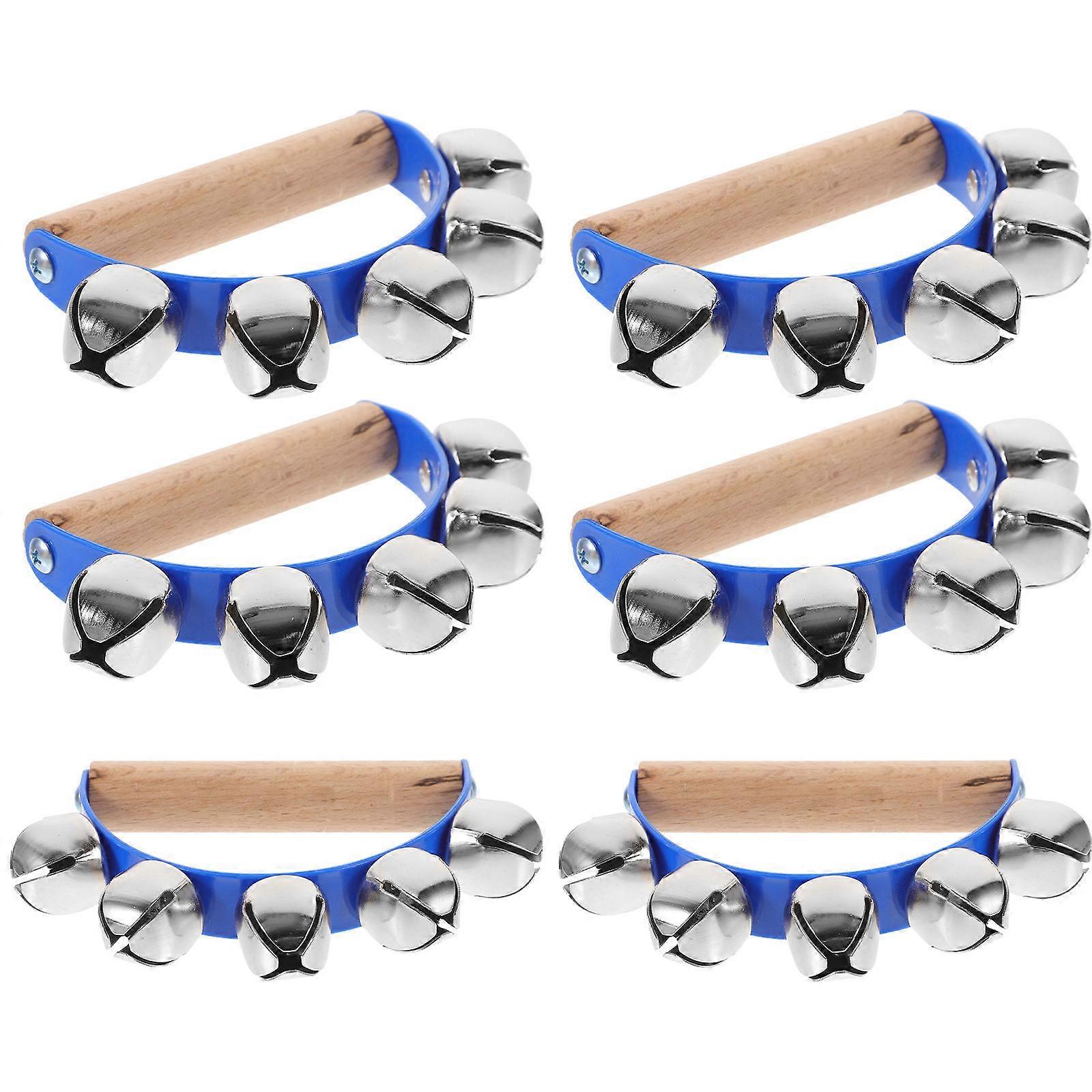 Blue Percussion Tambourines with Comfortable Handles for Party 6pcs Semicircle Hand Bells 3.5 Inches