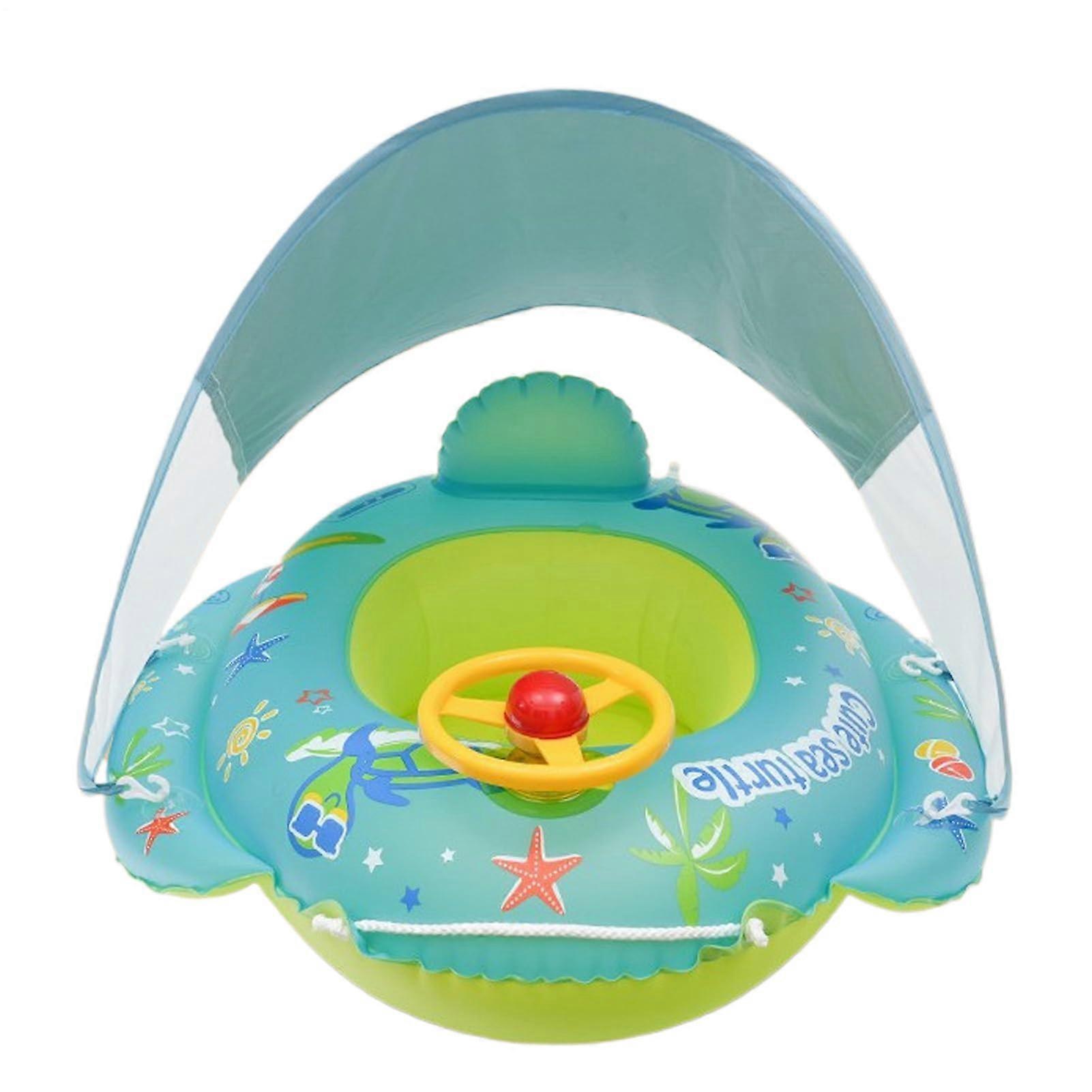 Baby Float With Canopy, Toddler Pool Float With Seat, Inflatable PVC Swim Ring For 1-4 Years, Cartoon Theme Sun Shield