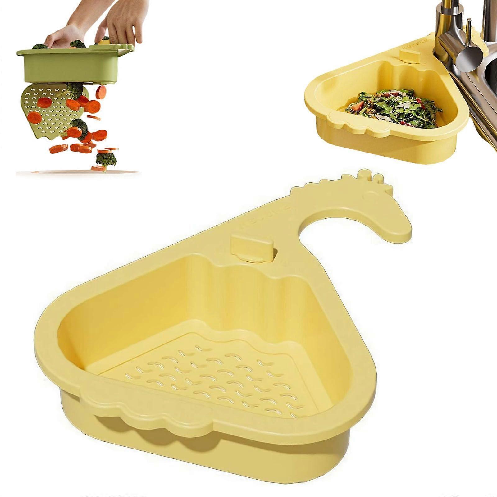 Wasserhahn-Hängesieb, Selbstreinigendes Abflusssieb für Eckmontage, Multifunktionales Abflusskorb für Obst und Gemüse, Gelb, Einheitsgröße