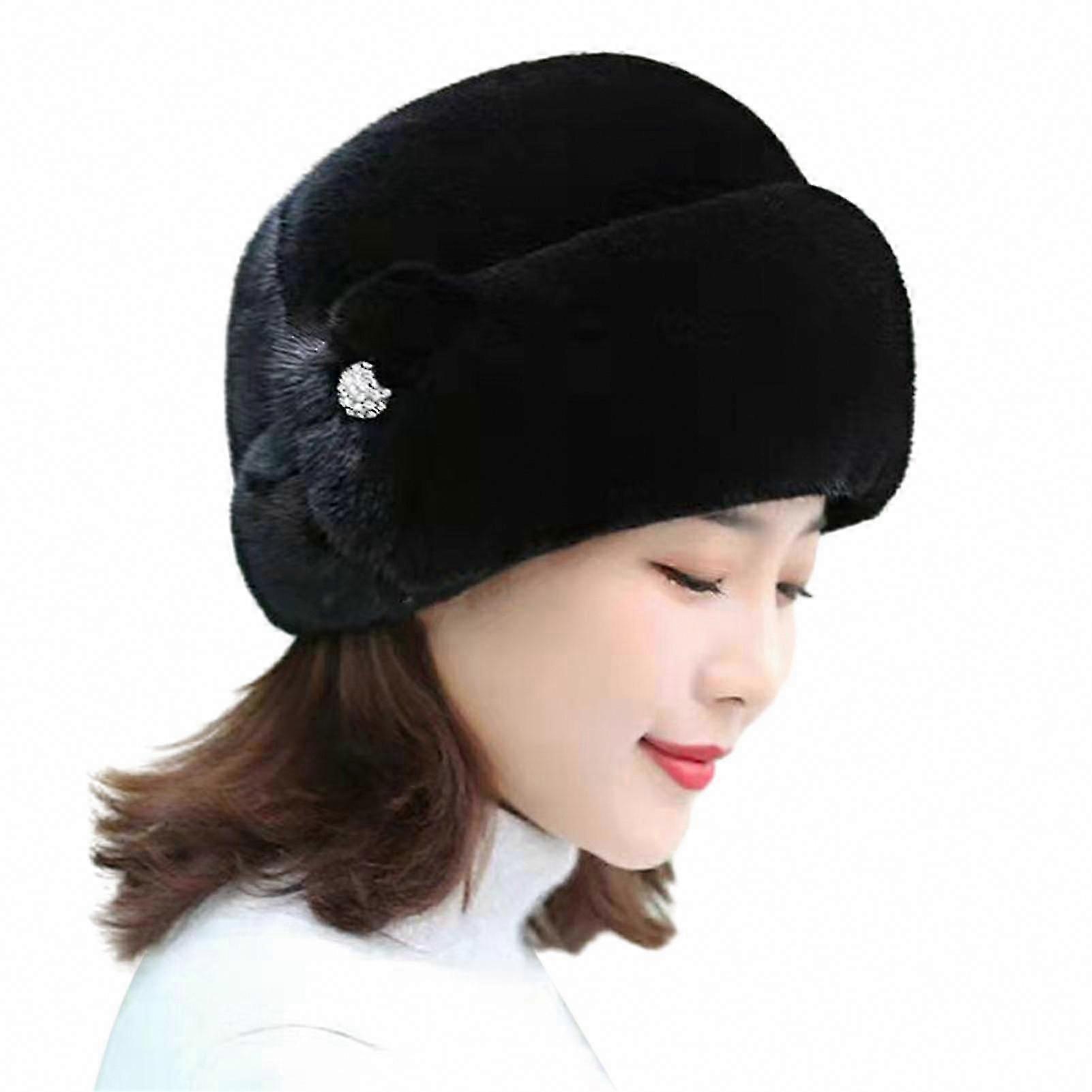 Plush Velvet Women's Winter Hat with Elastic Fit Floral Beret Style Windproof and Solid Color