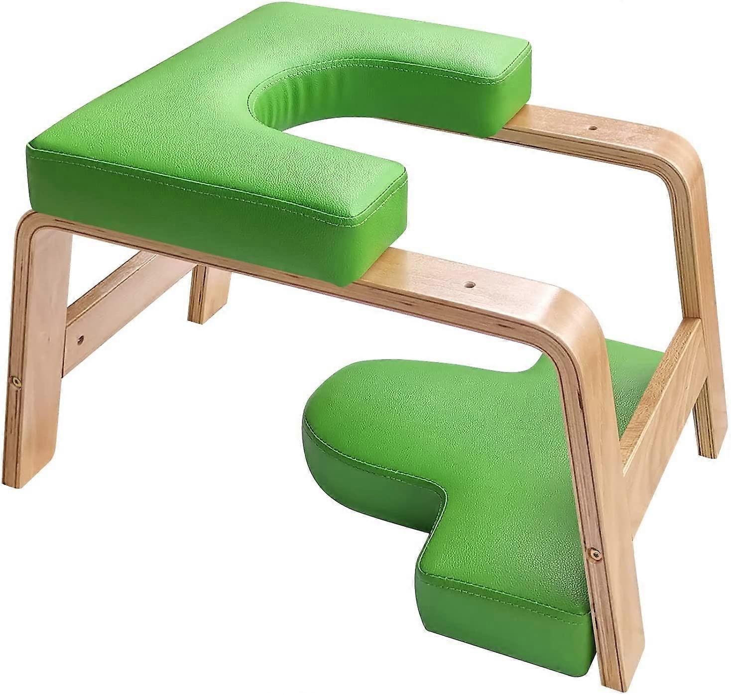 Wood Frame Headstand Bench for Yoga, Multifunctional Inversion Chair with Thick Cushion, Fitness Stool for Balance and Strength, Green