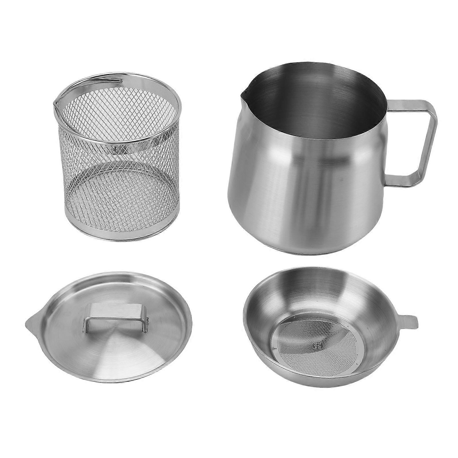 304 Stainless Steel Oil Filter Pot Heavy Duty Bacon Grease Container with Strainer and Frying Basket for Kitchen