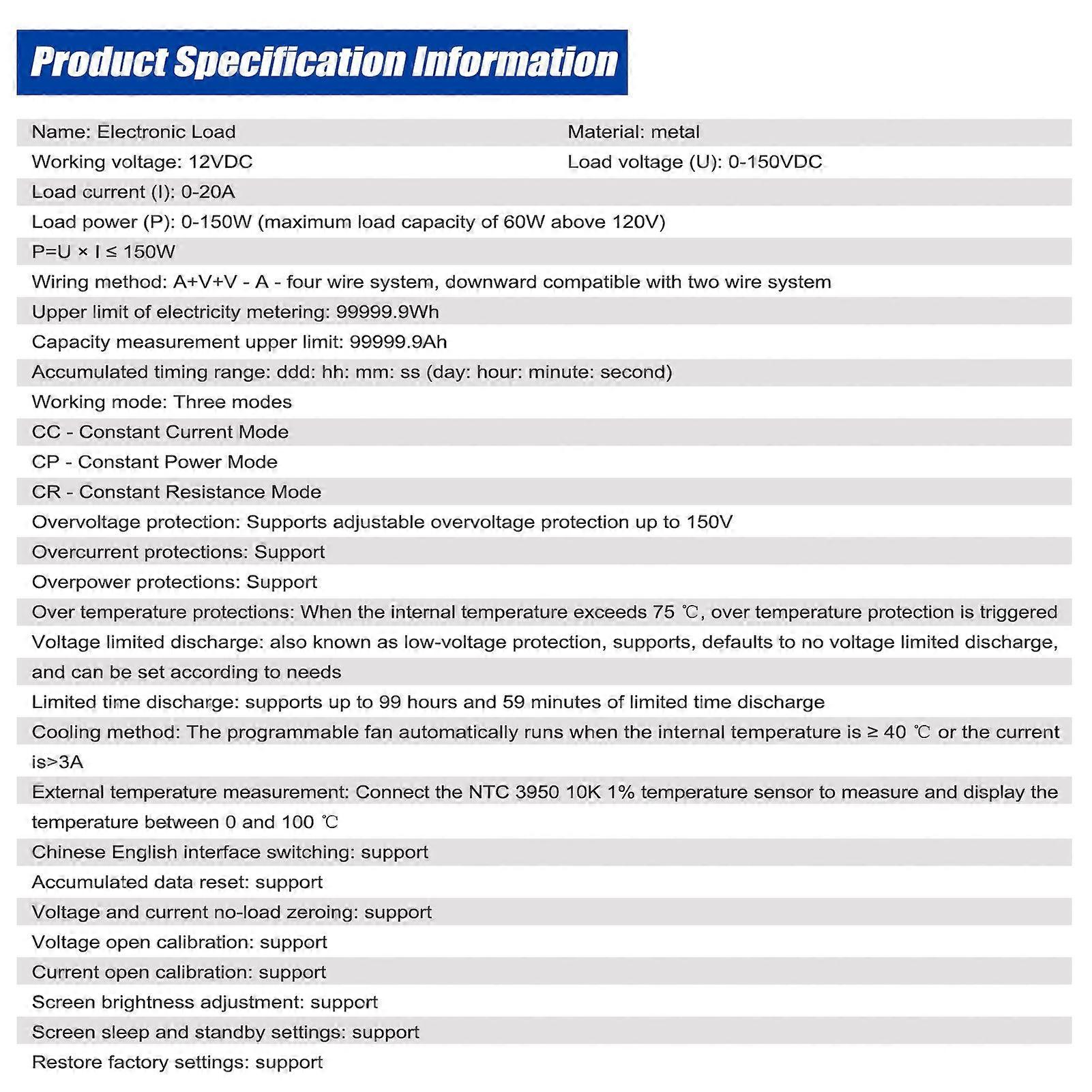 2.4inch Color Screen Multifunction Electronic Load Support Constant Current/Power/Resistance Mode with Data Calibration Multiple Parameter Setting Fun