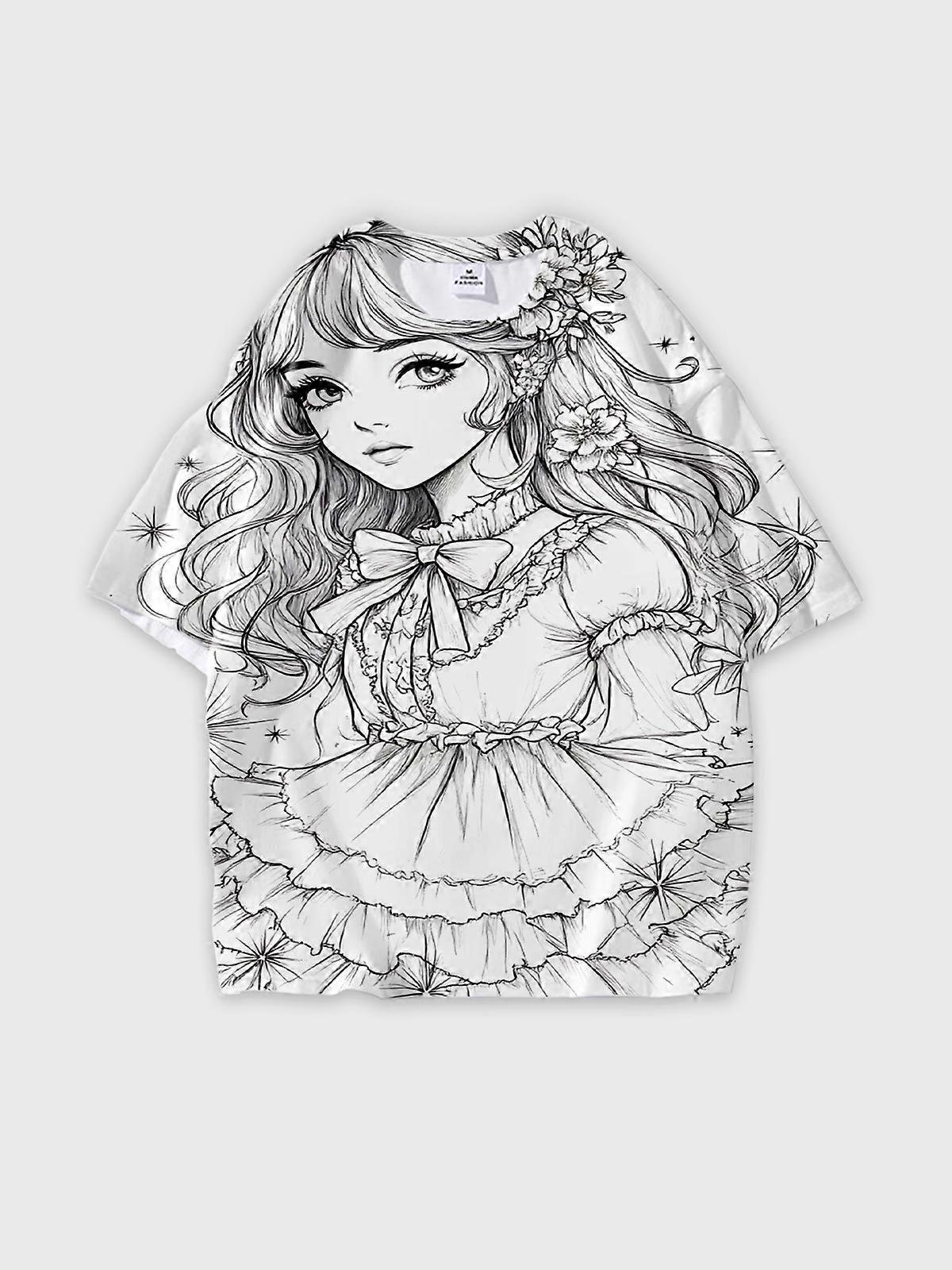 T-Shirt Round Neck, Loose Short Sleeve Pattern Graphic Tee, Unisex Summer Casual Top V2292