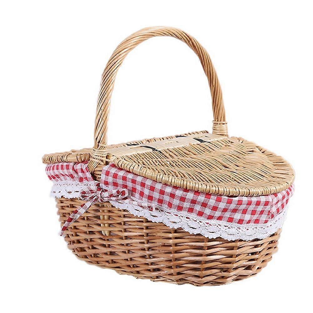 Country Style Wicker Picnic Basket Hamper with Lid and Handle & Liners for Picnics, Parties and BBQ