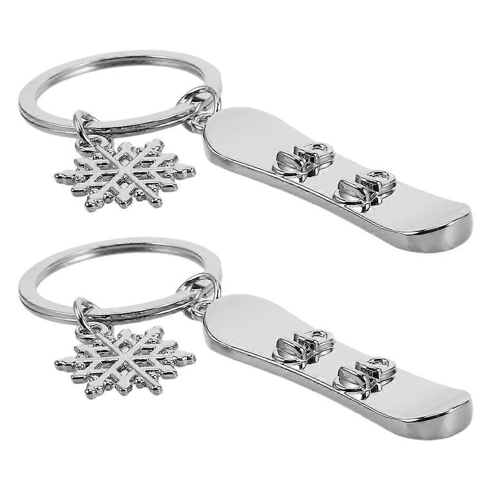 Cute Snowboard Keychain with Realistic Design for Decor Silver Zinc Alloy 2 Pieces Portable Size