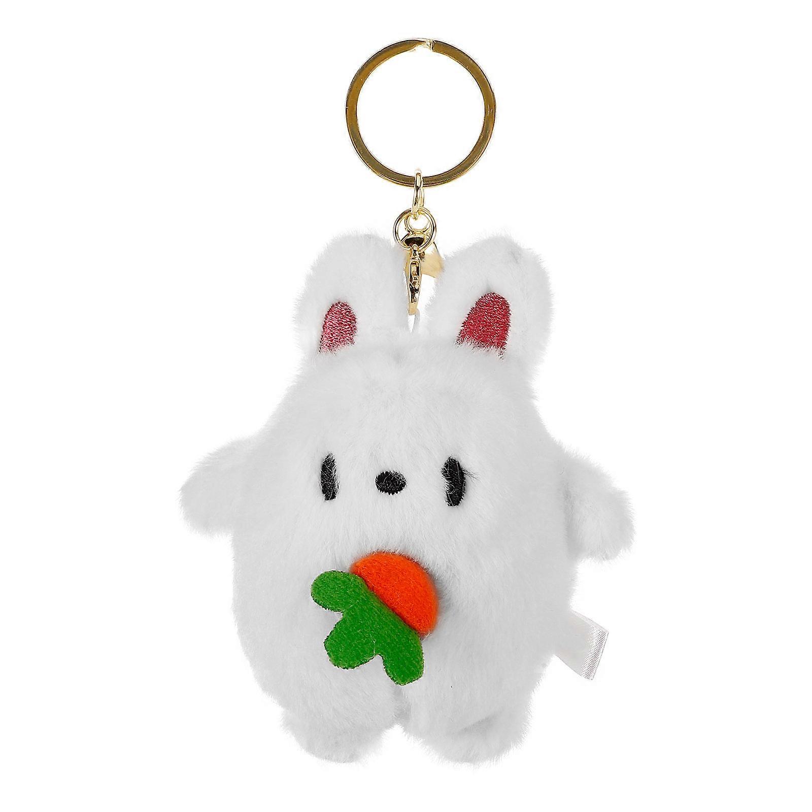 Eating Carrot Rabbit Plush Keychain for Decoration White Fluffy Bag Charm