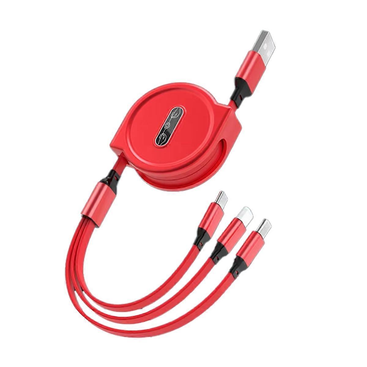 Retractable Fast Charging for Android TYPE-C Braided Three-in-One Mobile Phone Data Cable Red