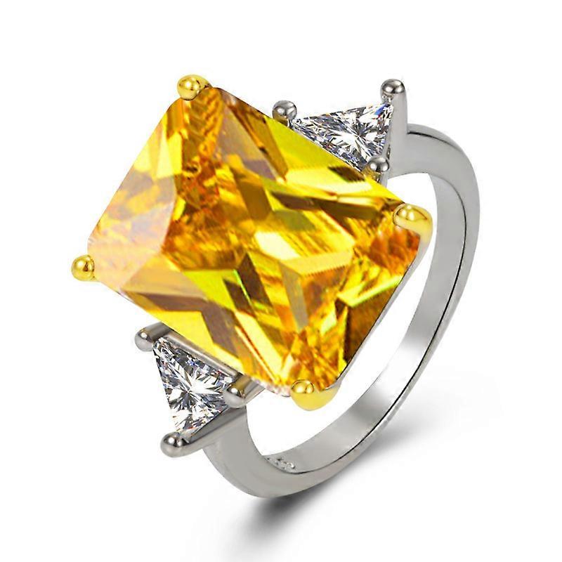 Ring, Two-Tone Plated Rectangular Simulated Diamond, Baguette Shape 10g Pink & Yellow