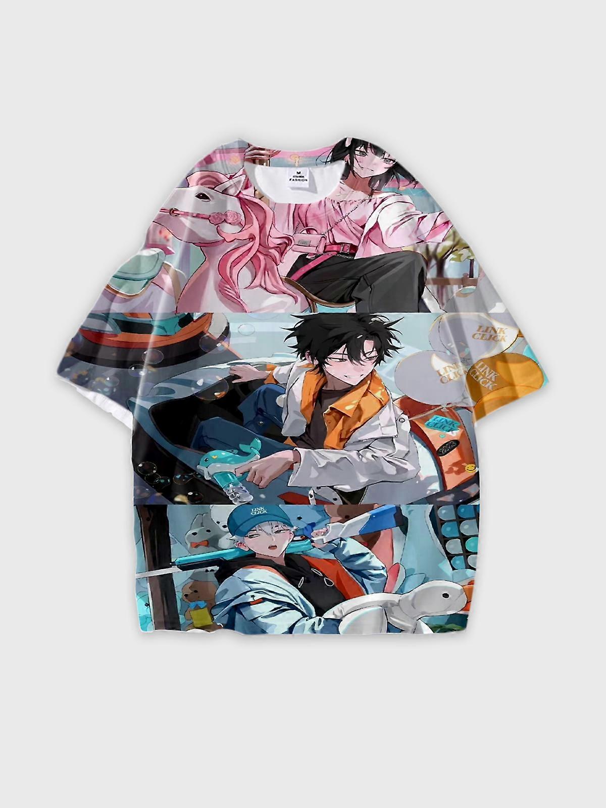 T-Shirt Round Neck, Loose Short Sleeve Link Click Graphic Tee, Unisex Summer Casual Top W3178