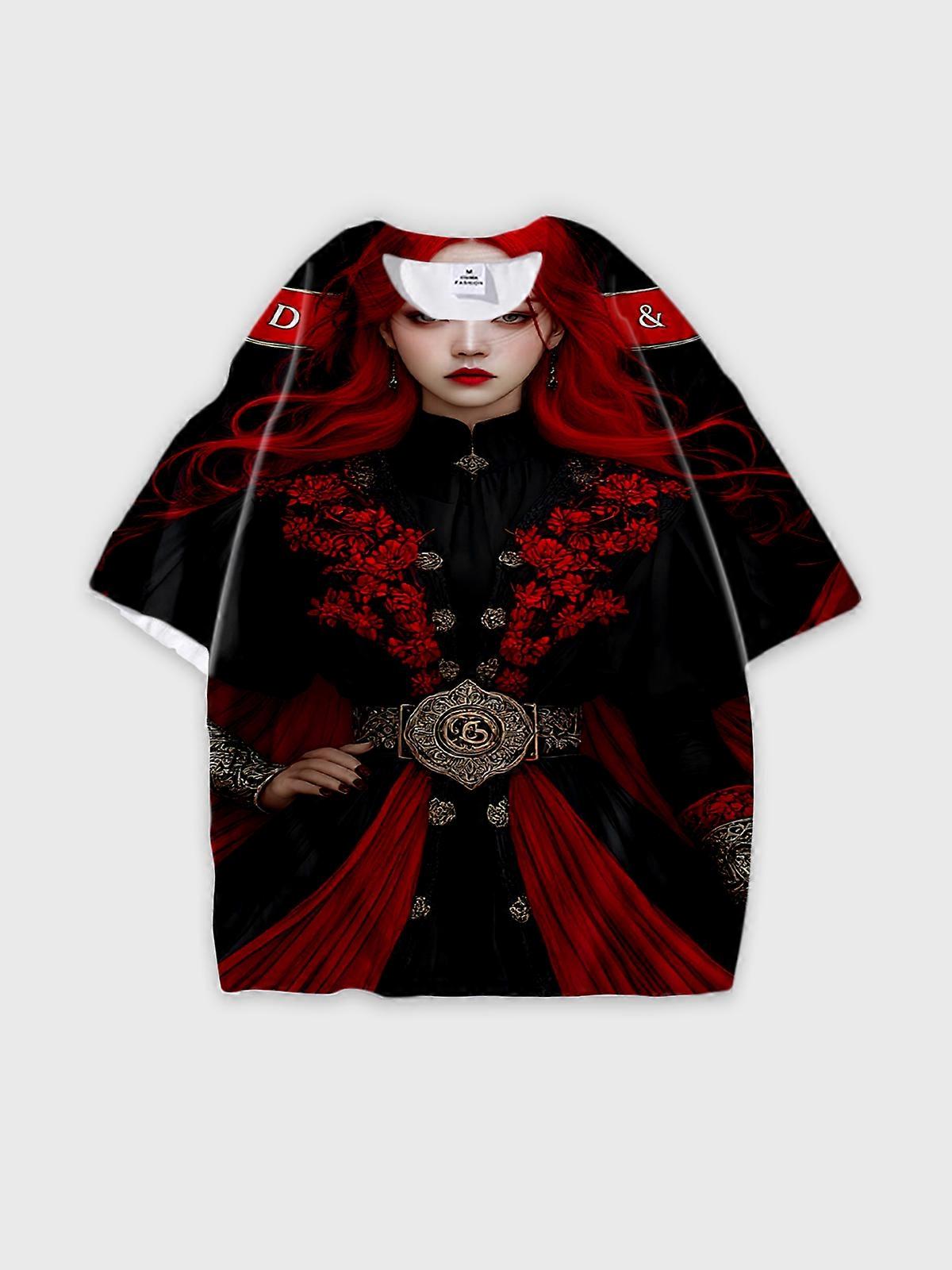 T-Shirt Round Neck, Loose Short Sleeve Pattern Graphic Tee, Unisex Summer Casual Top W1717