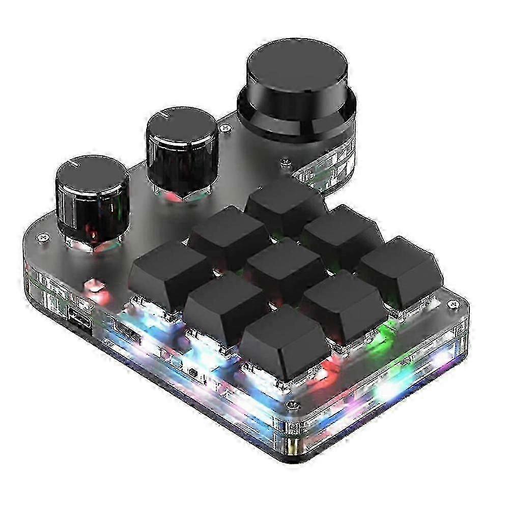 Programmable Mechanical Keyboard with 9 Keys, 3 Knobs, RGB Lighting, Macro Programming, Bluetooth for Gaming