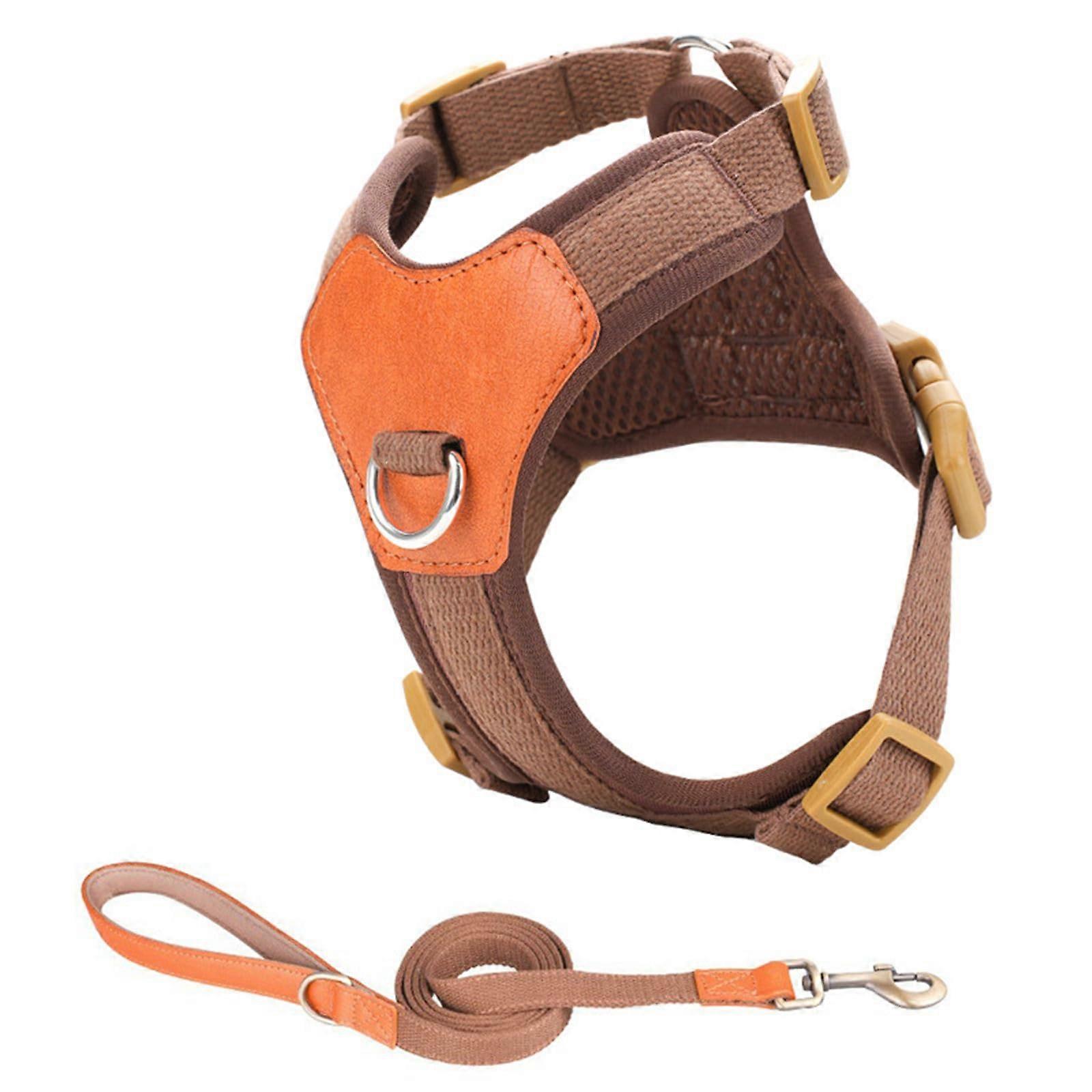 Dog Harness NoPull For Small Dogs Size M Brown With Leash Adjustable Clip Comfortable And Secure
