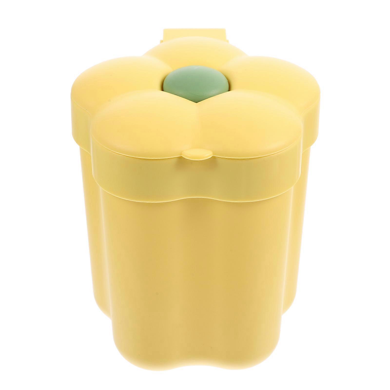 Yellow Mini Trash Can for Office Table 2Pcs Flower Shaped Garbage Bin