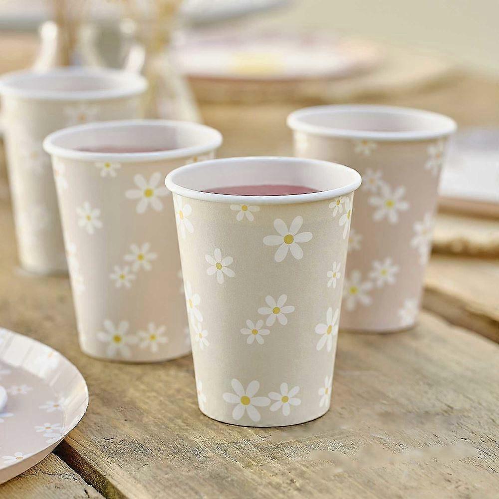 Daisy Floral Paper Cups X 8