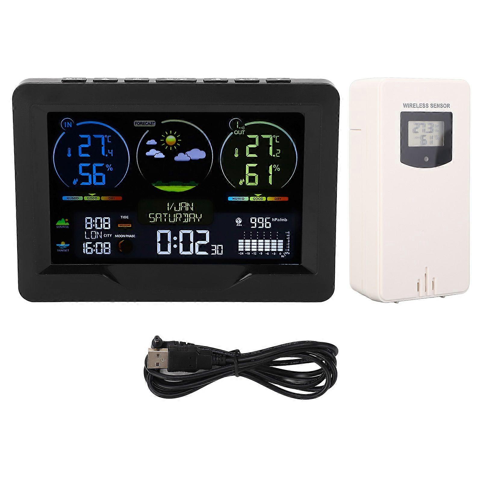 Wireless Indoor Outdoor Thermometer Digital Weather Forecast Temperature Humidity Gauge with Clock Perpetual Calendar