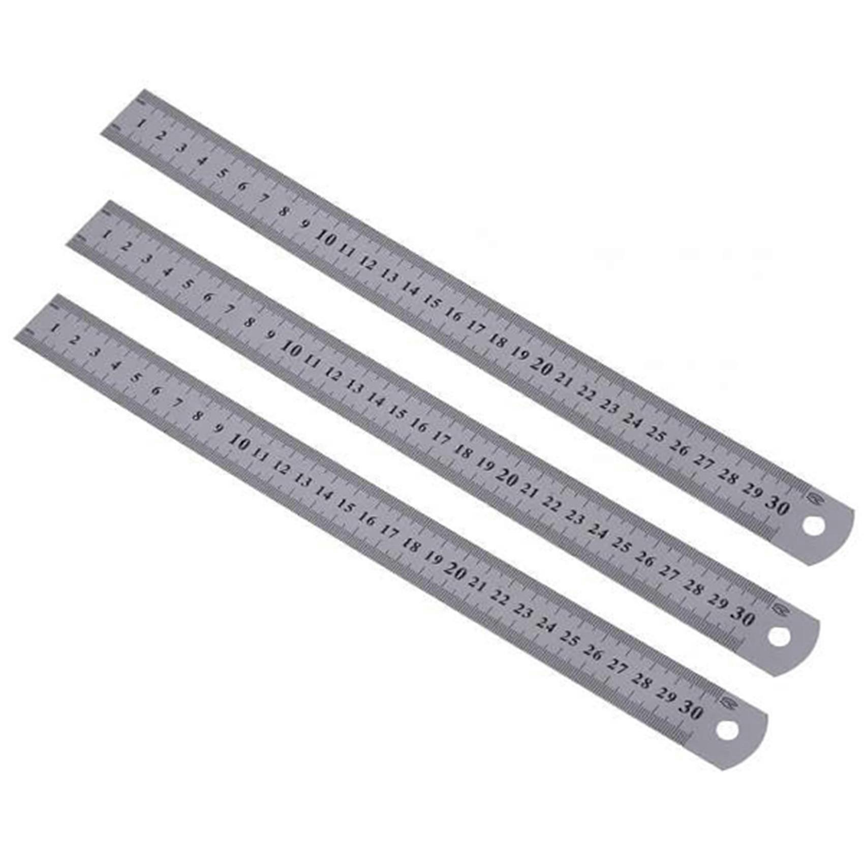 3X Stainless Steel Ruler Measure Metric Function 30cm 12Inch