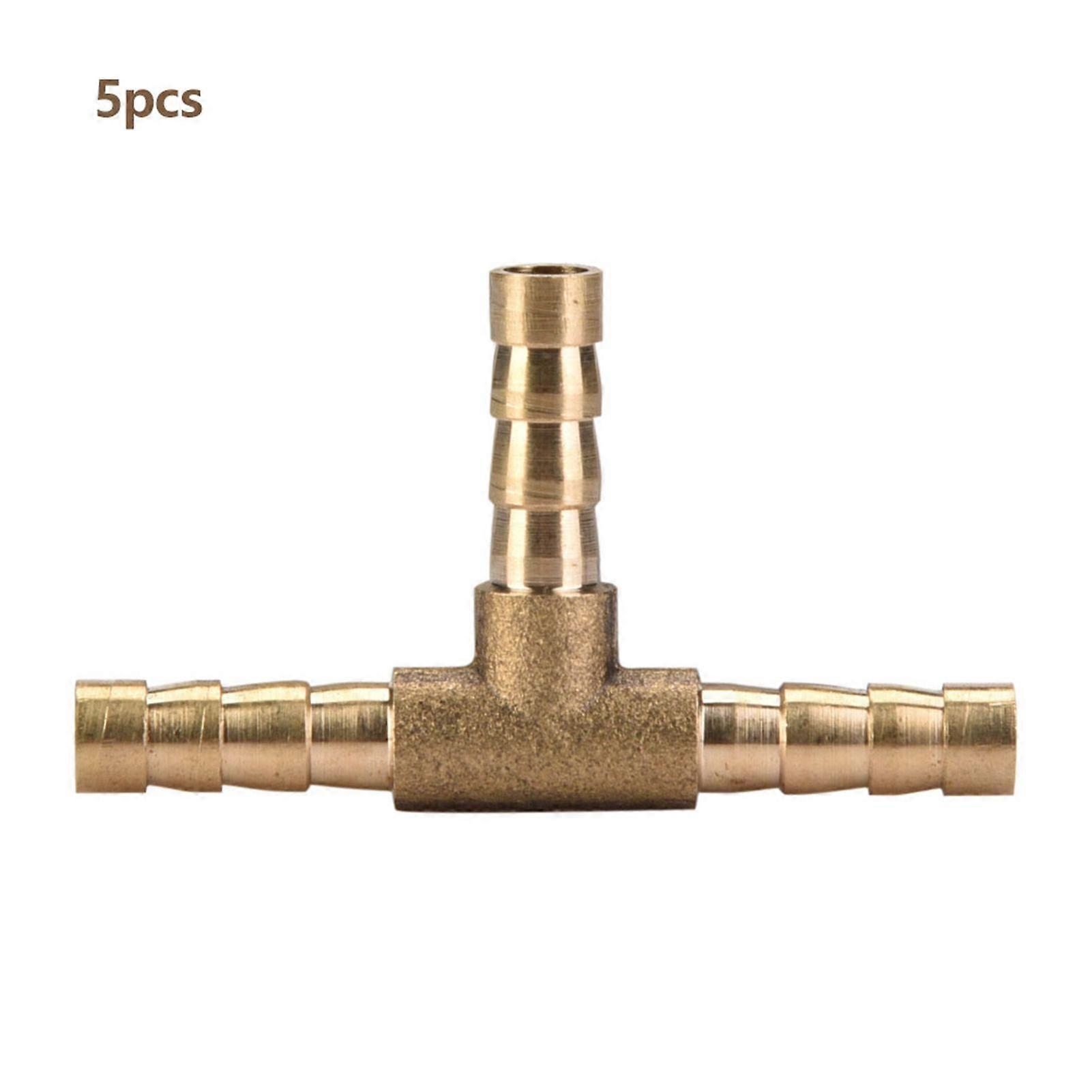 5pcs Brass T 3-Way Hose Joiner Fittings Barbed Connector Air Water Oil Gas Fuel (6mm)