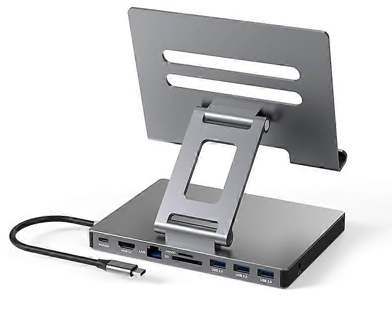 USB C Hub Stand for iPad Pro M4 M2 11/12.9/13 Inch Foldable Dock 4K 60Hz HDMI RJ45 Ethernet SD/TF USB 3.0 3.5mm Audio for iPad Air