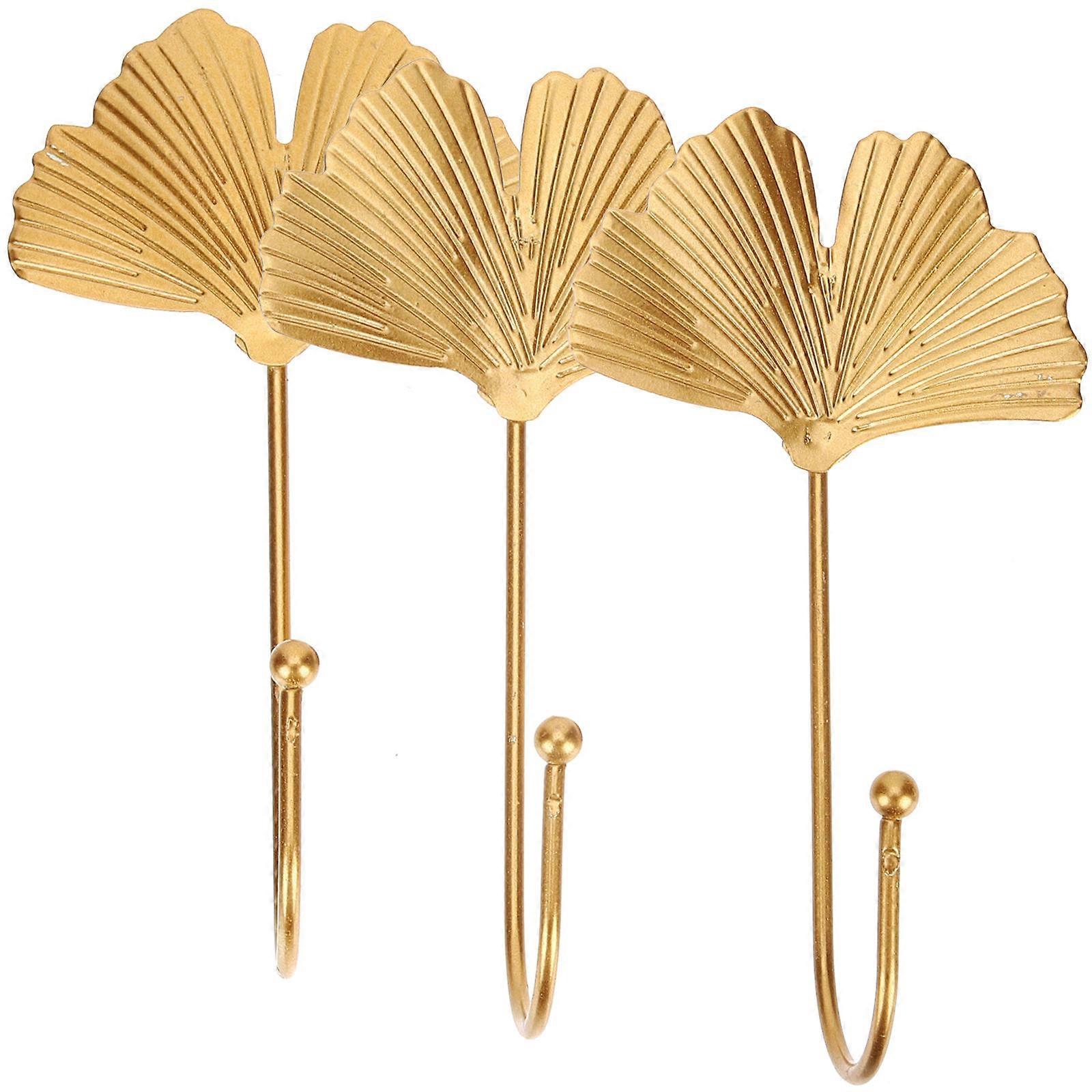 Leaf Shaped Sticky Hooks Adhesive Wall Hooks for Hanging 9Pcs Golden