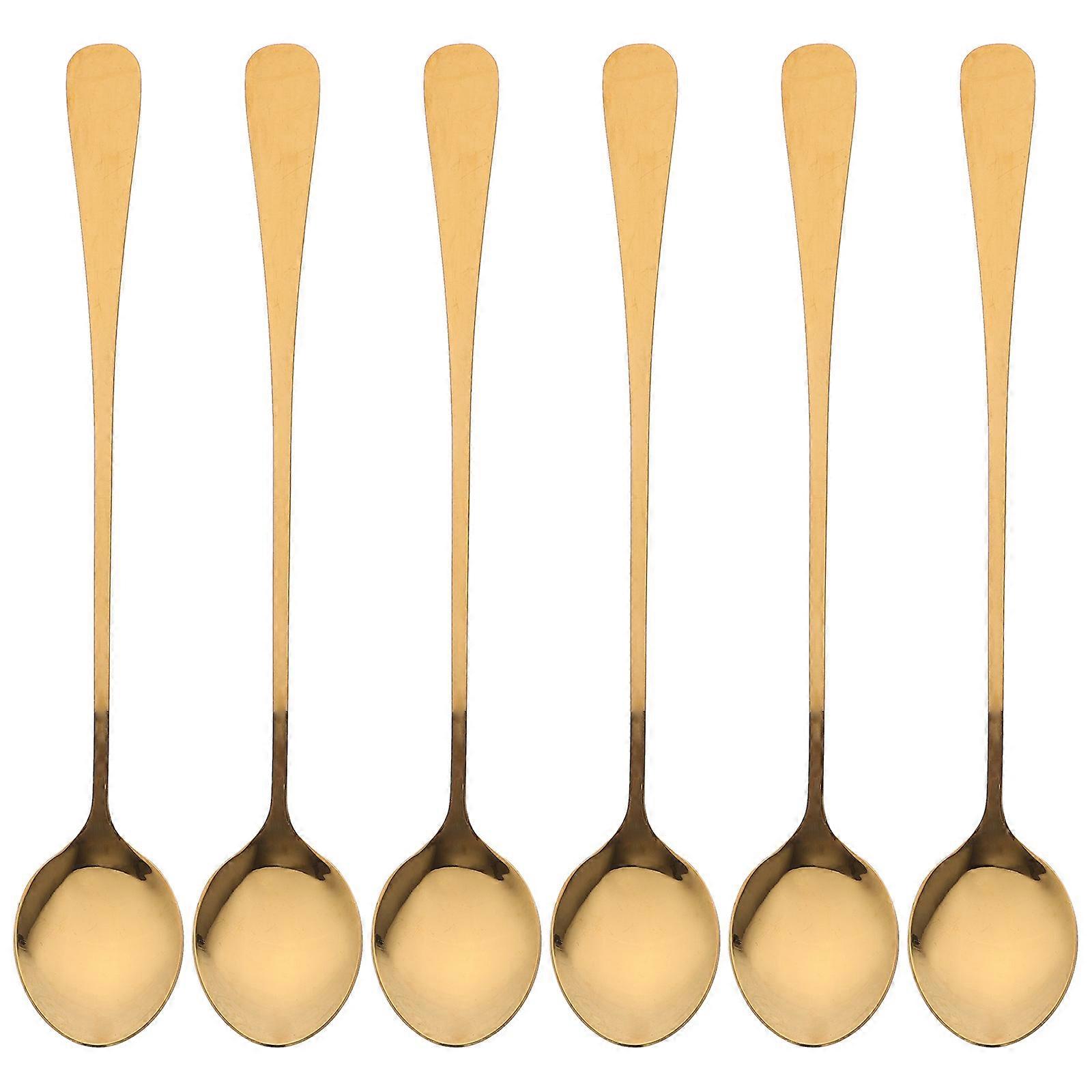 12 Pcs Stainless Steel Long Handle Espresso Spoons Golden Spoons For Beverages Ice Drink Stirring