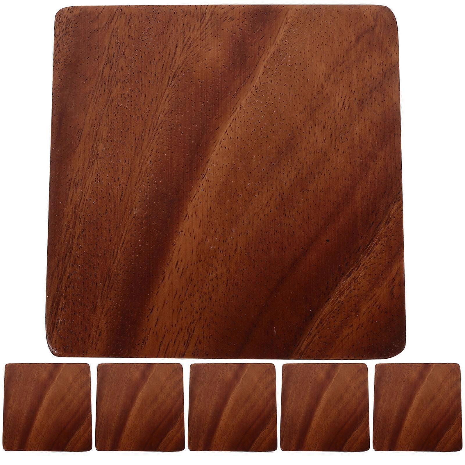 Brown Wooden Coasters Square Coffee Table Coasters For Household Users 11X11X1.2CM Protect Table 6Pcs
