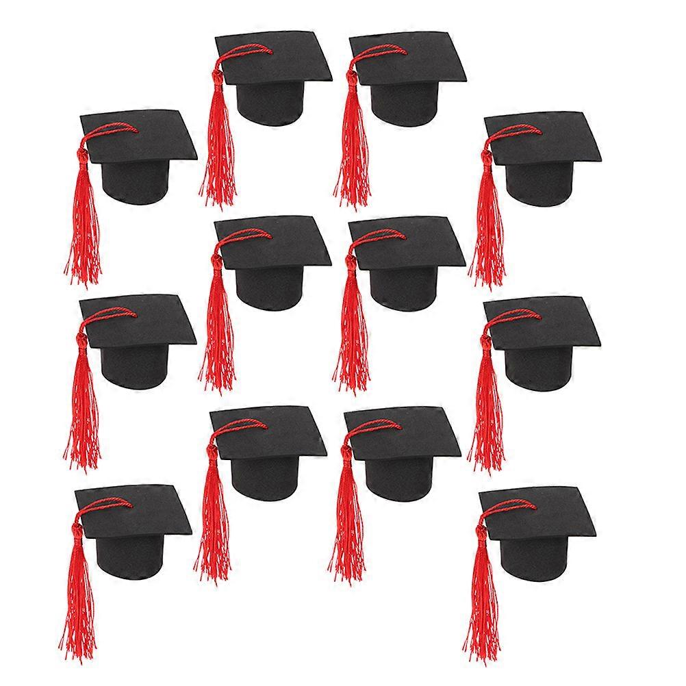 Black Mini Graduation Cap Cake Decors for Graduation Party 4Pcs Set