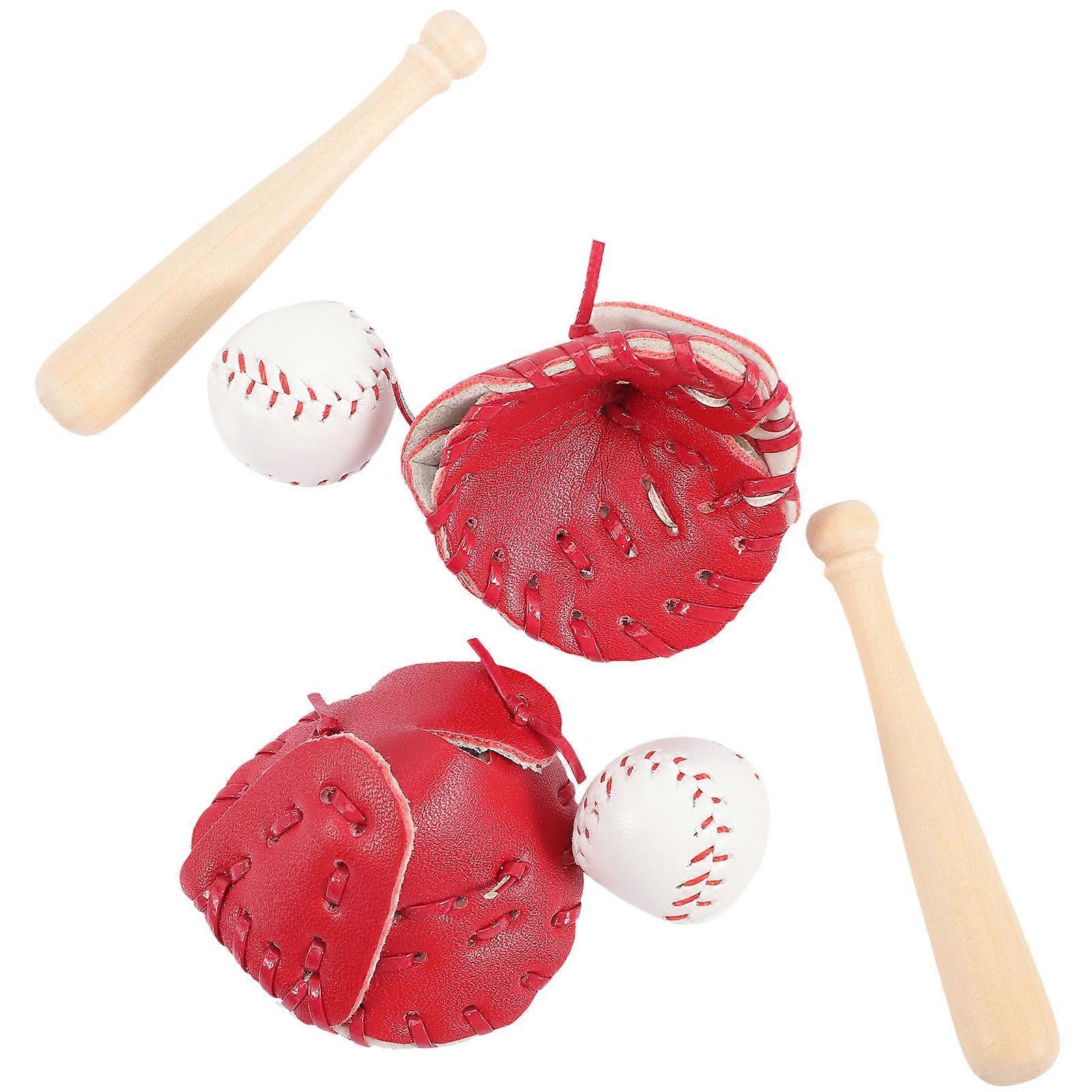 Miniature Baseball Mitts Mini Baseball Set Outdoor Activities Indoor Use Red Wood Material for 2 Sets