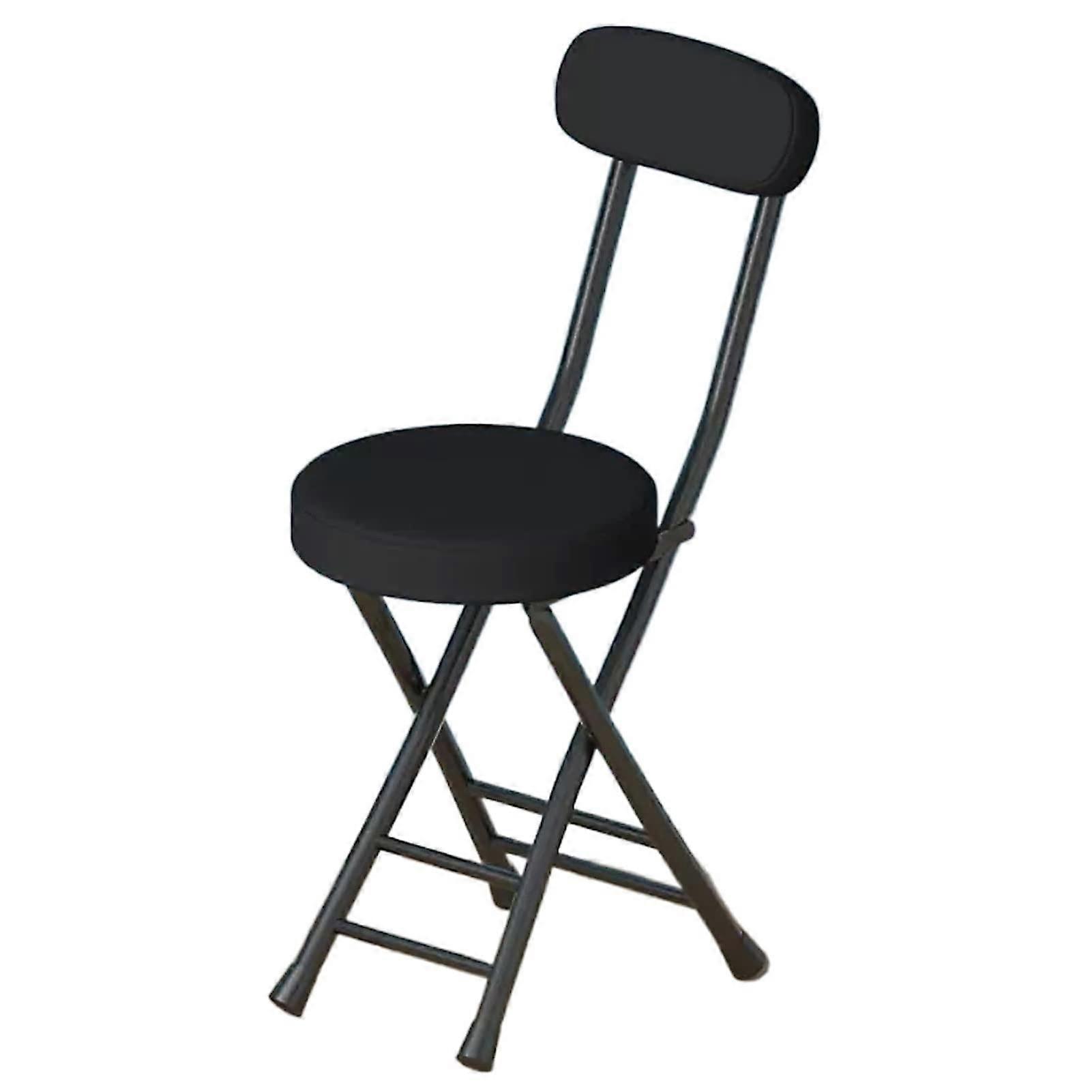 Portable Folding PU Stool With Backrest Round Padded Folding Chair SpaceSaving Kitchen And Office Seat Black