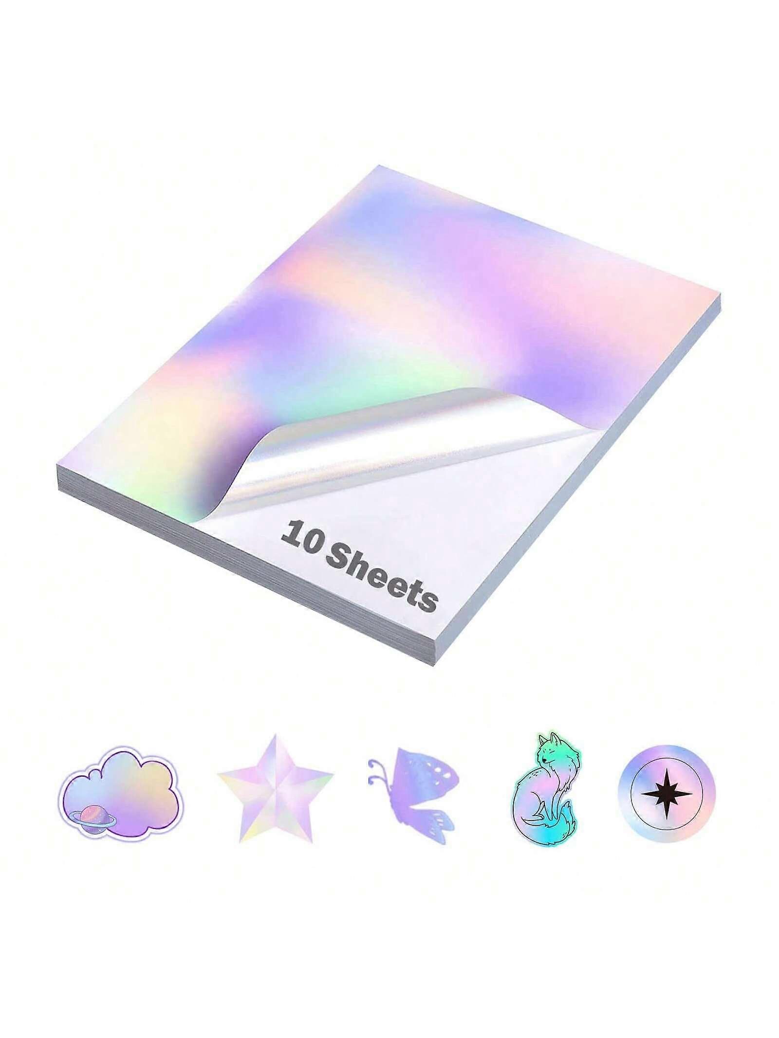 10 Sheets A4 Holographic Sticker Paper 8.3x11.7 inch Printable Waterproof Sticker Paper Rainbow Vinyl Sticker Paper for Inkjet Printer