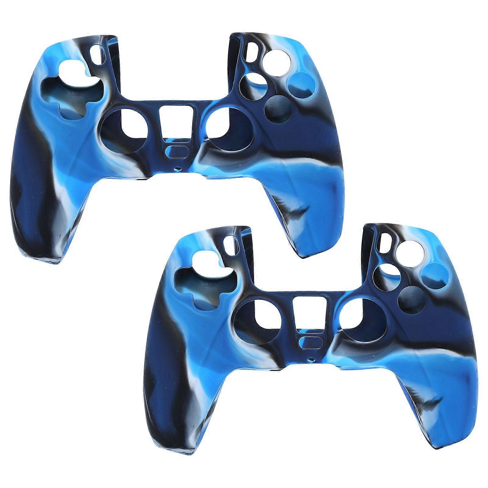 2Pcs Gamepad Protective Cover Camouflage Silicone Case Skin for PS5 Game ControllerCamo Blue