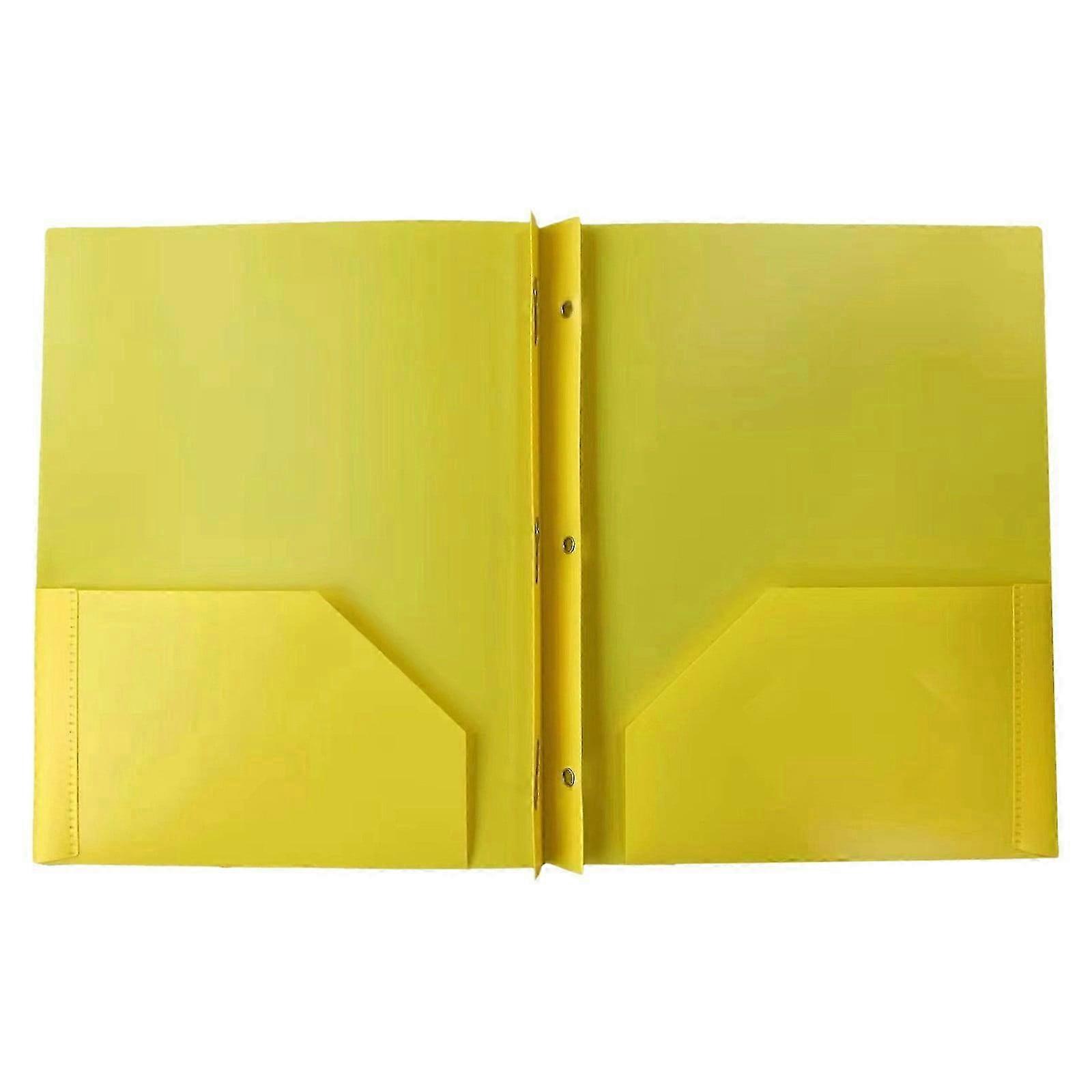 BCMMKLPP Large Capacity Heavy Plastic Folder with Pockets and Fasteners, 2 Pocket Folders, Suitable for Students and Office Crowds Yellow 25-26